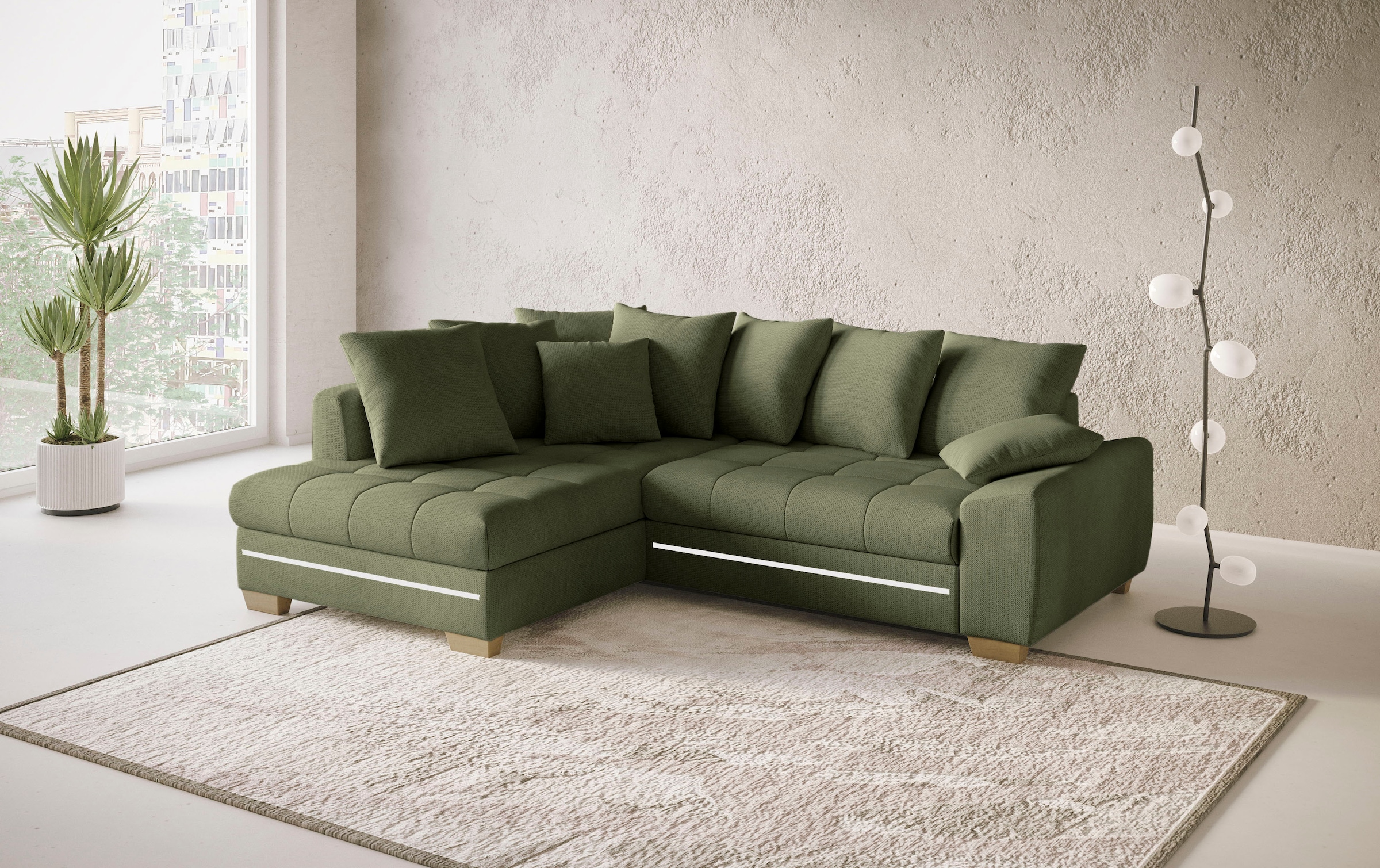 Mr. Couch Ecksofa »Nikita II, L-Form«, mit RGB-LED Beleuchtung, wahlweise mit Bett, Bettkasten, Kaltschaum