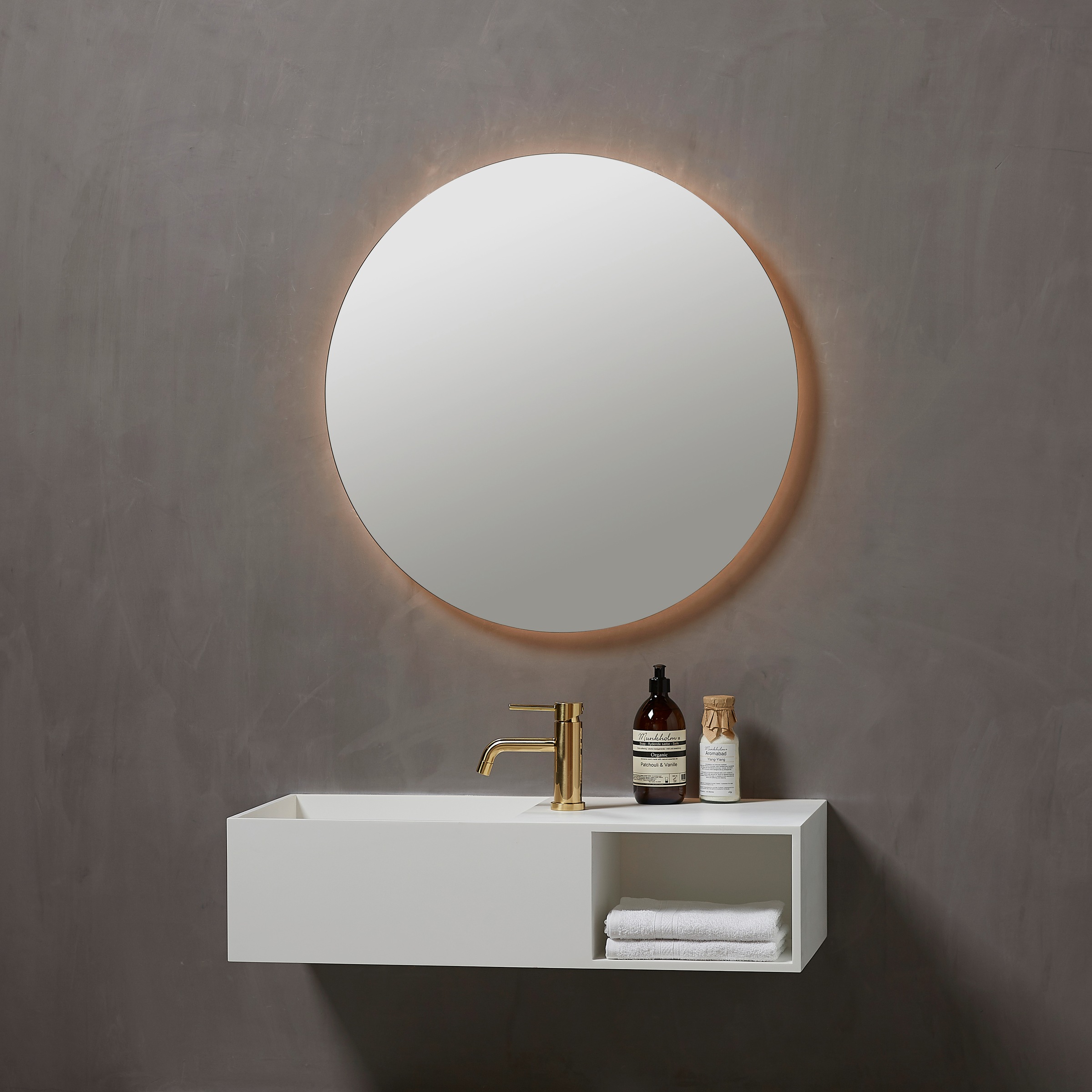 LOEVSCHALL Badspiegel »Herning Rund, Spiegel mit Hintergrundbeleuchtung« Badezimmerspiegel mit LED Beleuchtung silberfarben