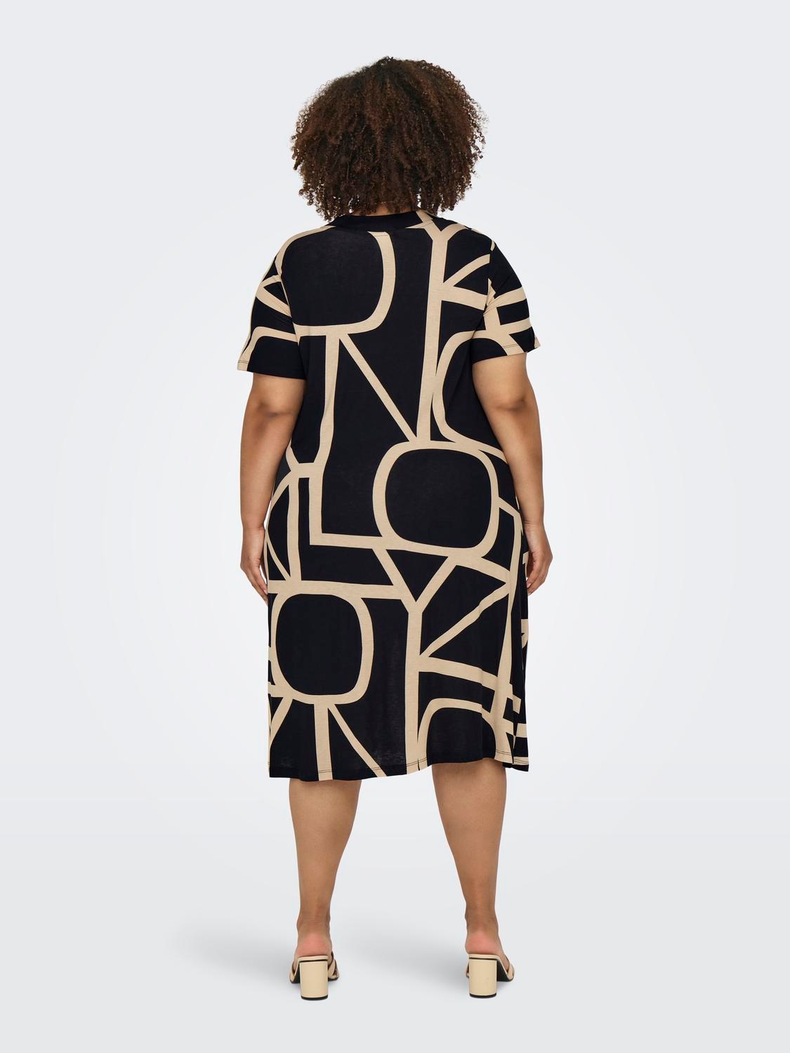 ONLY CARMAKOMA Shirtkleid »CARFYRLA LIFE S/S V-NCK BLK AOP DRE NOOS«