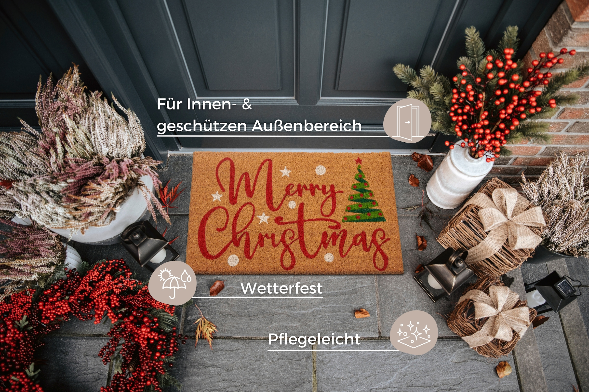 HANSE Home Fußmatte »Kokos Merry Christmas Tree, Türmatte«, rechteckig, 15 mm Höhe, Schmutzfangmatte, Rutschfest, Outdoor, Weihnachten, Kokosmatte, Flur