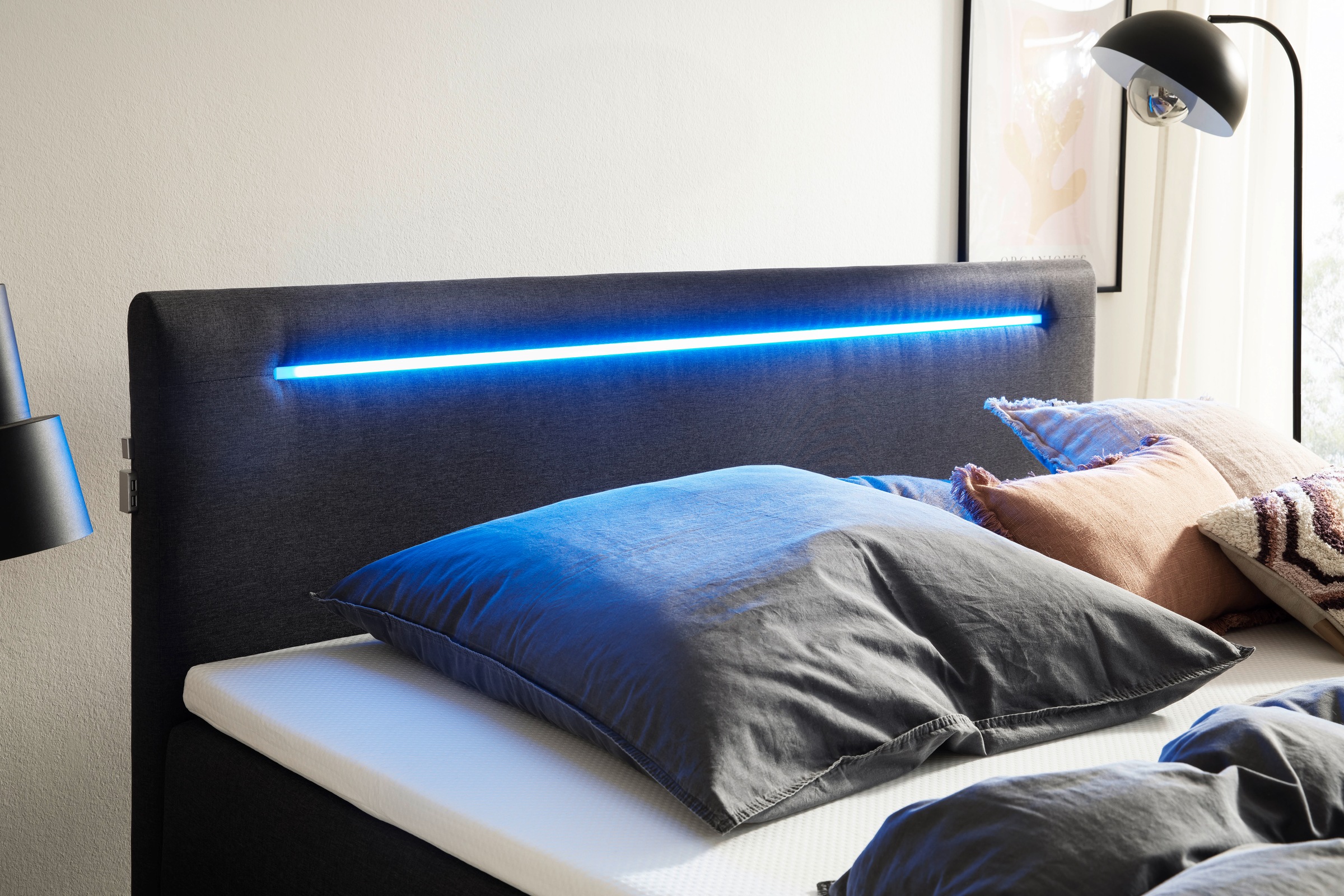 meise.möbel Boxspringbett »Las Vegas«, Füße und Kopfteil mit LED-Beleuchtung, mit Bettkasten und Topper
