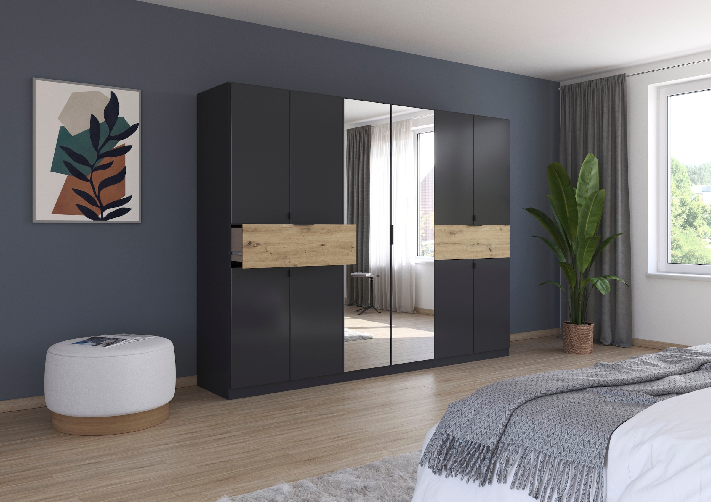 rauch Drehtürenschrank »Kleiderschrank Schrank Garderobe Wäscheschrank TICAO«, (Schubladen in der Höhe variabel positionierbar), mit 2 geräumigen Schubladen, viel Stauraum MADE IN GERMANY