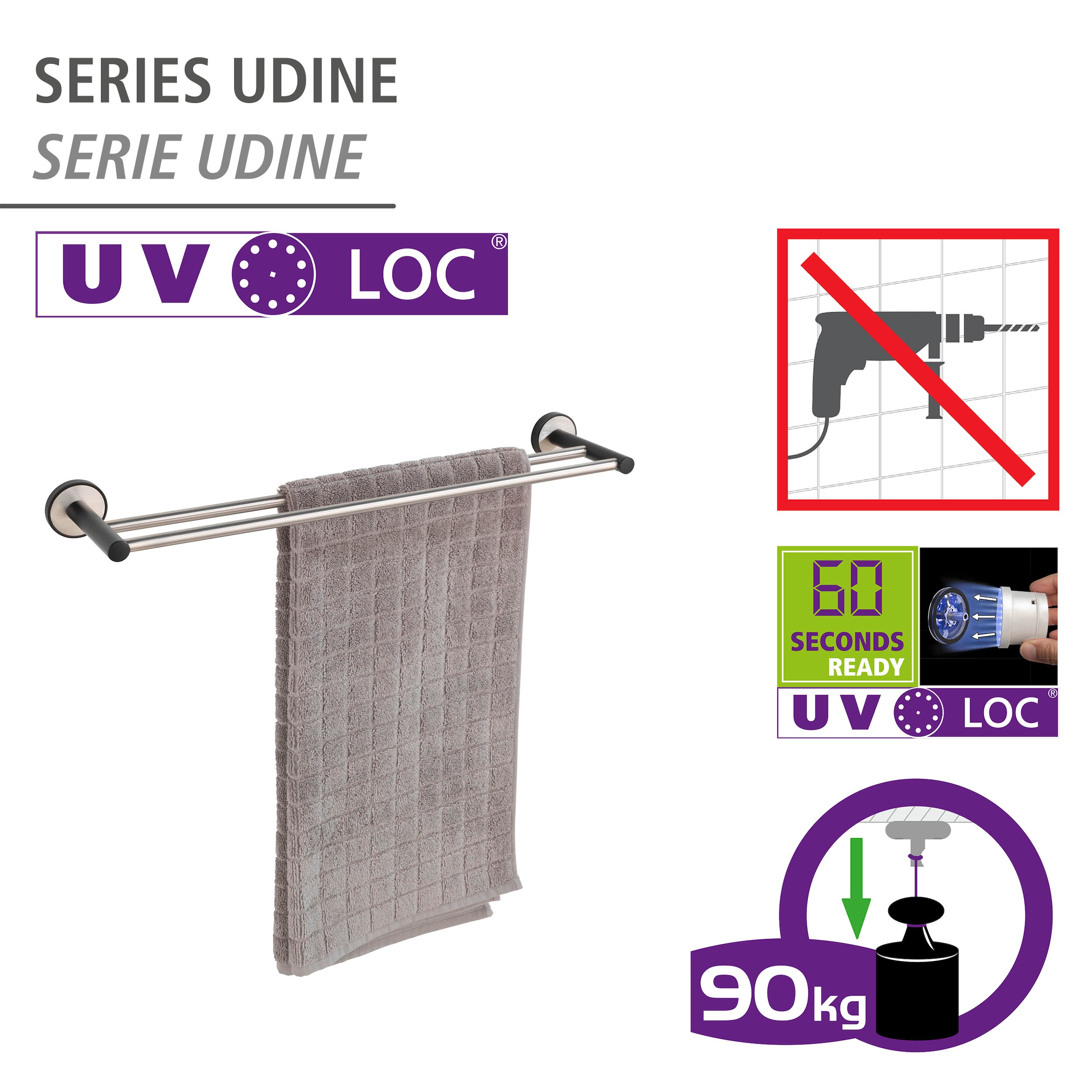 WENKO Handtuchstange »UV-Loc® jetzt %Sale befestigen Bohren im Udine«, ohne