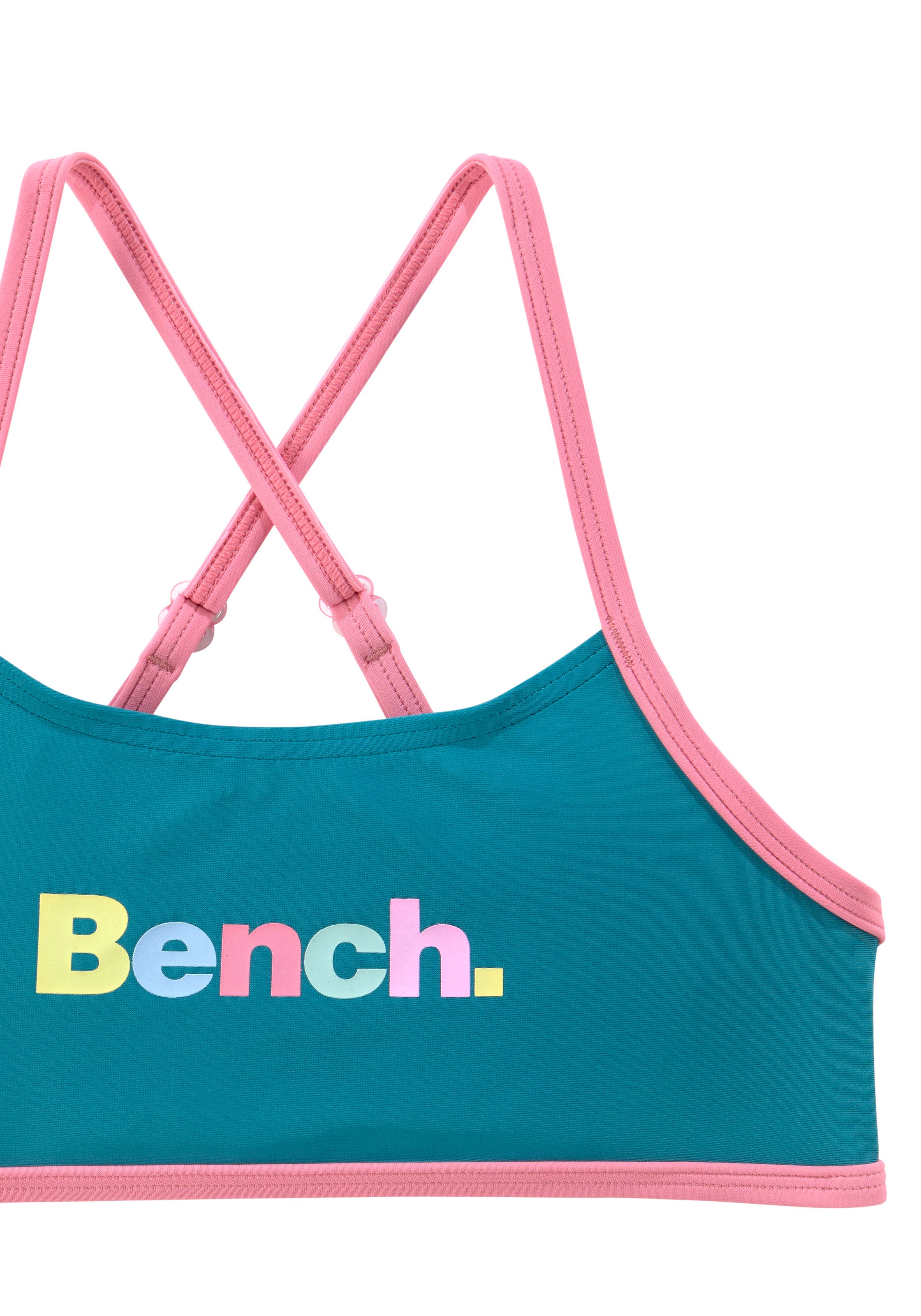bestellen online Bustier-Bikini, Details mit bunten Bench.