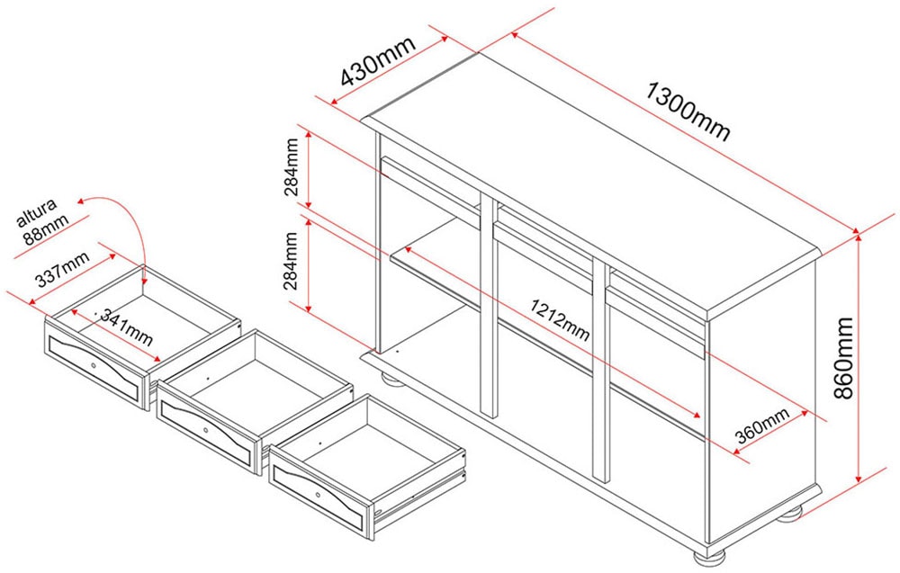 Inter Link Sideboard »Sideboard Abaco« 1 Stk. tlg. Kiefer Massiv, Landhaus, BxTxH: ca. 130 x 43 x 87 cm