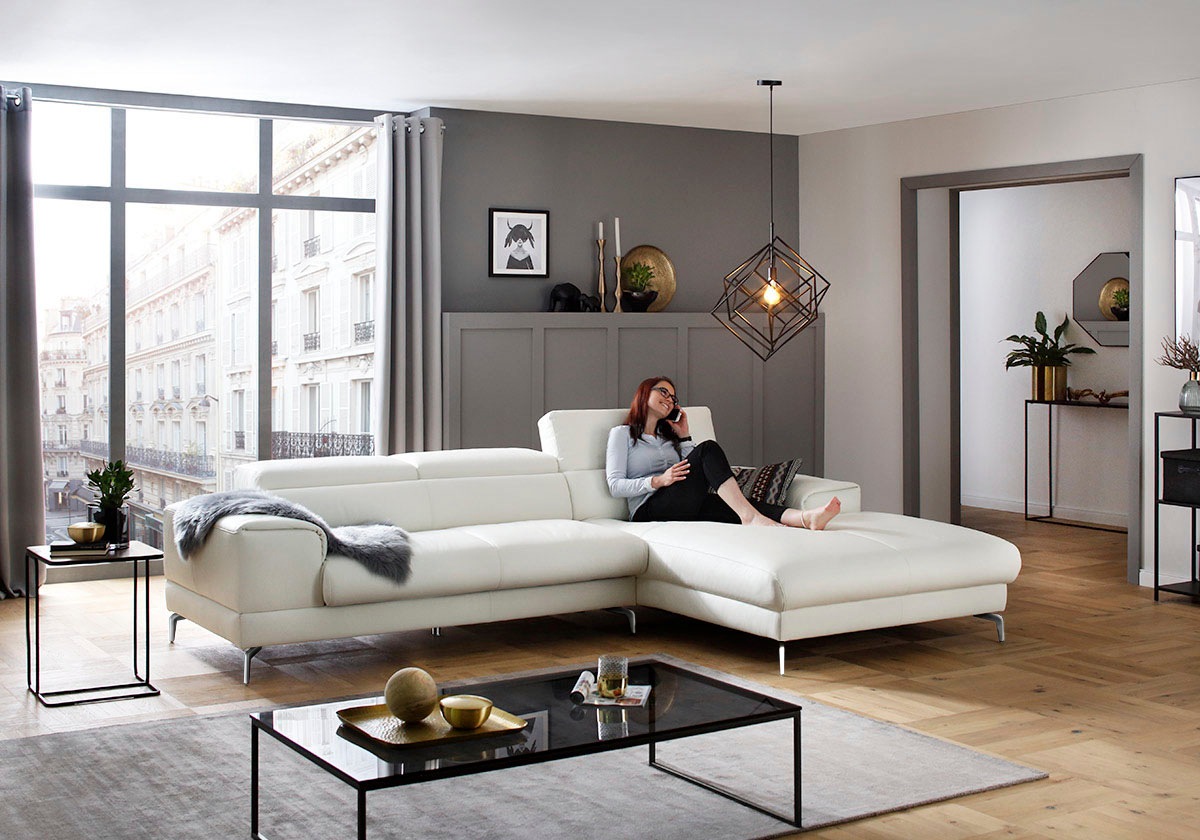 W.SCHILLIG Ecksofa »piedroo, Designsofa mit tollem Sitzkomfort, bequem und elegant, L-Form«, Kopfteilverstellung, wahlweise mit Sitztiefenverstellung, Breite 303cm