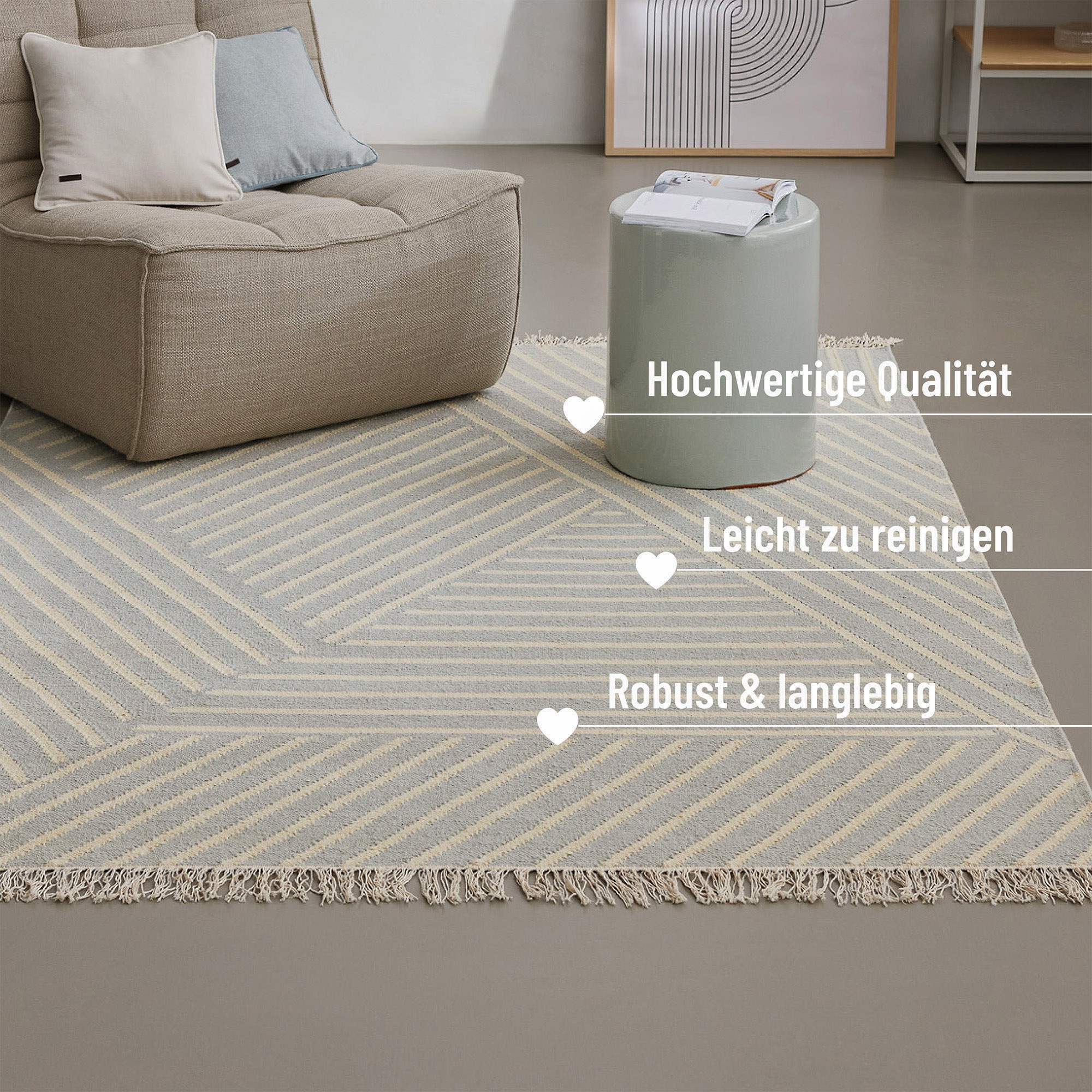 Wecon home Teppich »Modern Pop«, rechteckig, 5 mm Höhe, handgewebt, robust, strapazierfähig, skandinavisch, Naturfaser