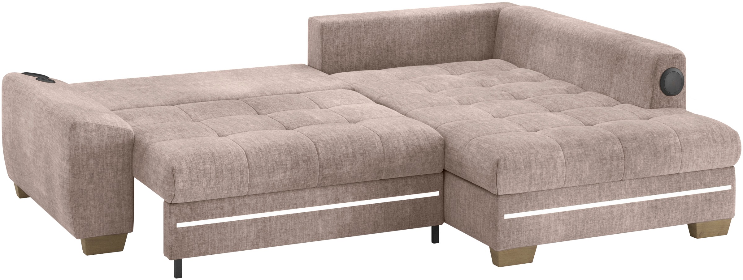 Mr. Couch Ecksofa »Nikita II, L-Form«, RGB-LED, Bluetooth-Soundsystem, wahlweise mit Bett, Bettkasten