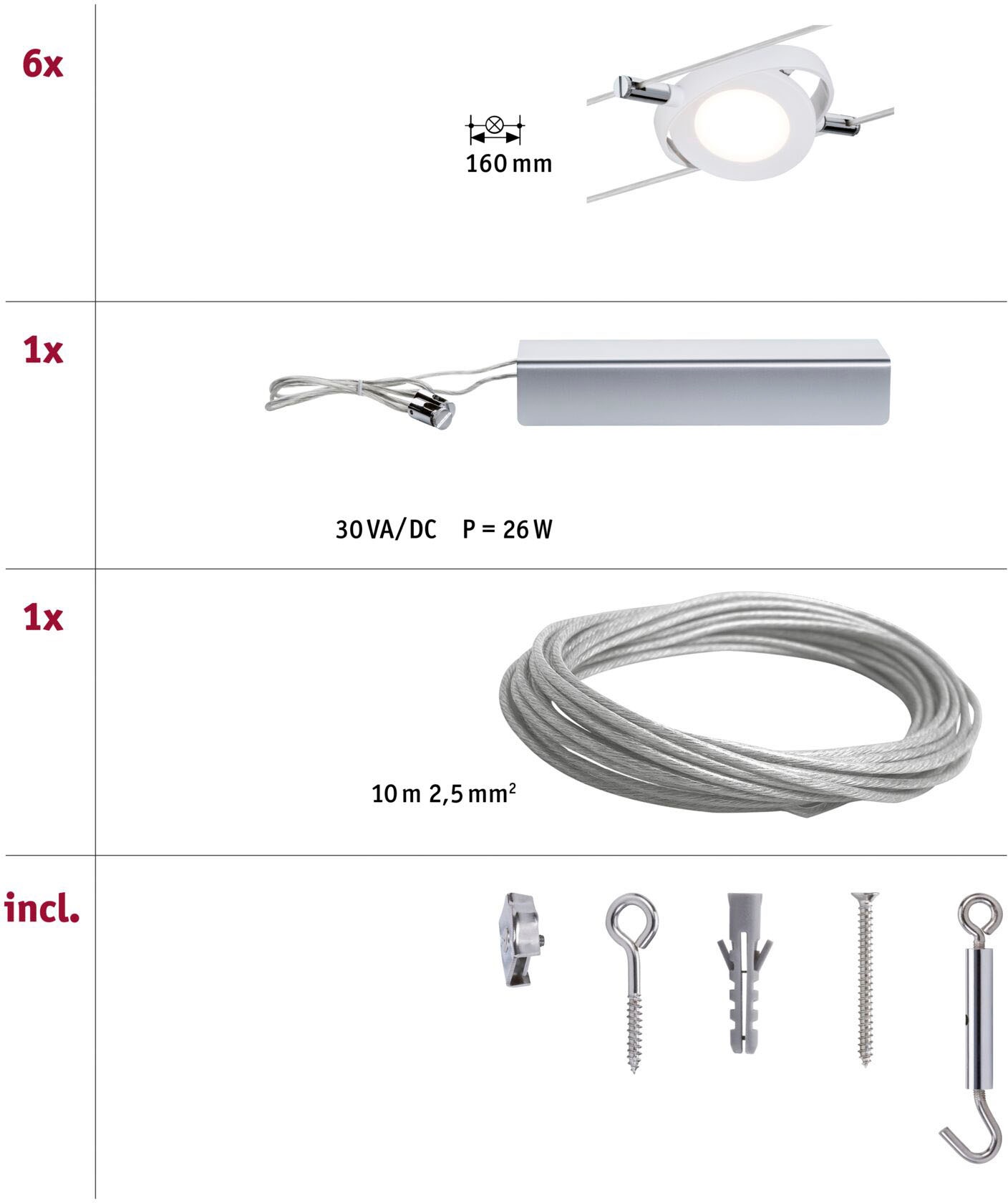 Paulmann LED Deckenleuchte, 6 flammig, Wohnzimmerlampe LED 6x4W RoundMac 230V/12V DC Weiß matt