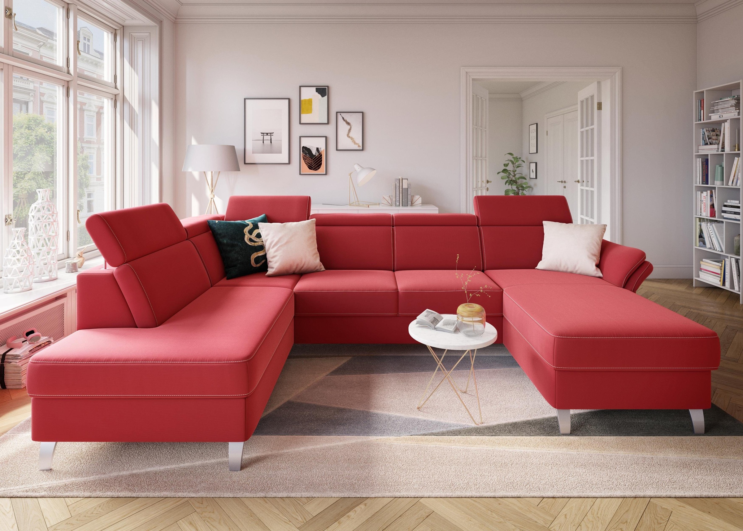sit&more Wohnlandschaft »Vincenzo U-Form«, inklusive Kopfteilverstellung, wahlweise mit Bettfunktion, Bettkasten
