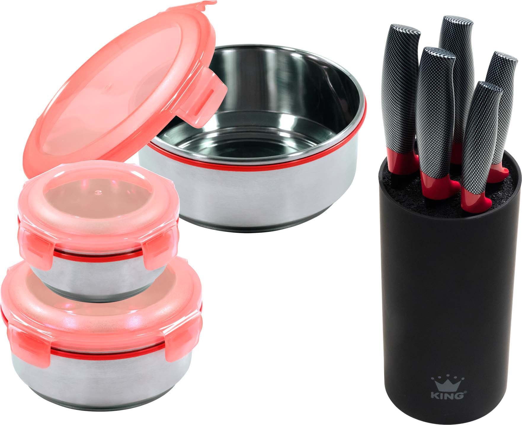 KING Messerblock »Carbon Optic«, 9 tlg., inkl. 3-teiligem Dosen-Set