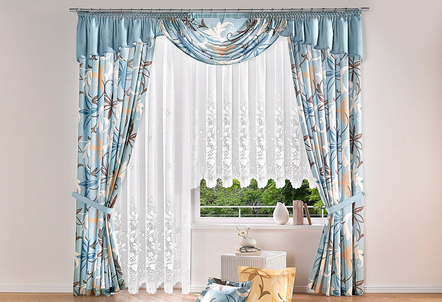 Weckbrodt Gardine »Wismar«, (1 St.), Jacquard, strukturiert, Allover,floral,halbtransparent, Bordüre, Store