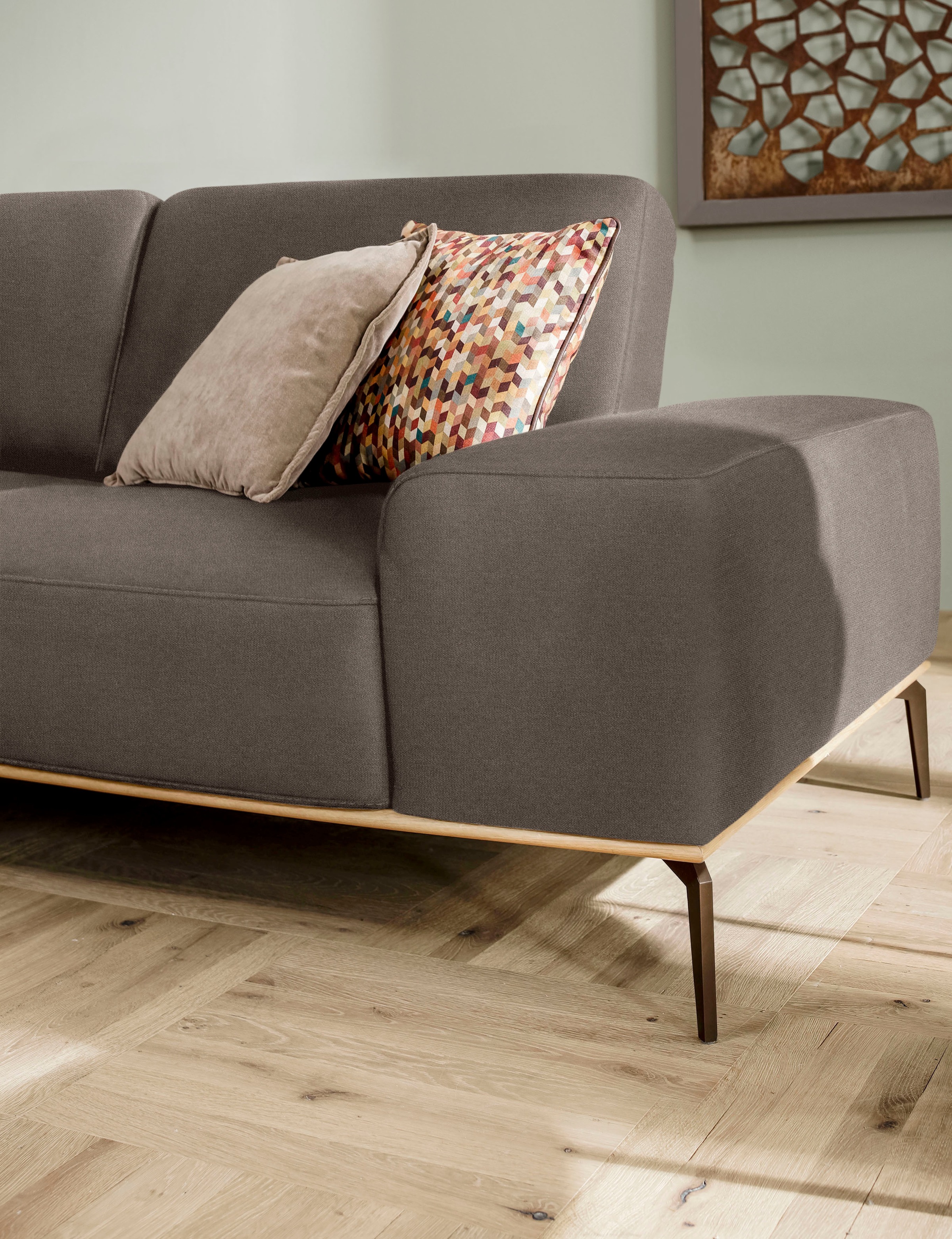 W.SCHILLIG Ecksofa »run, Designsofa mit tollem Sitzkomfort, bequem, L-Form«, mit Holzsockel, Füße in Bronze pulverbeschichtet, Breite 319 cm