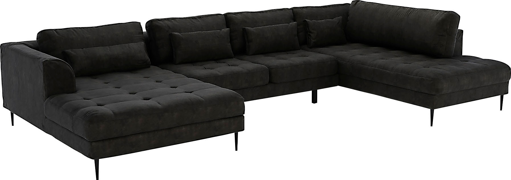 TRENDMANUFAKTUR Wohnlandschaft »Luzi, gemütliches Sofa, extra viel Platz, viele Kissen, OTTOs Choice«, Designsofa mit tollem Sitzkomfort, Metallfüße schwarz, Breite 361 cm