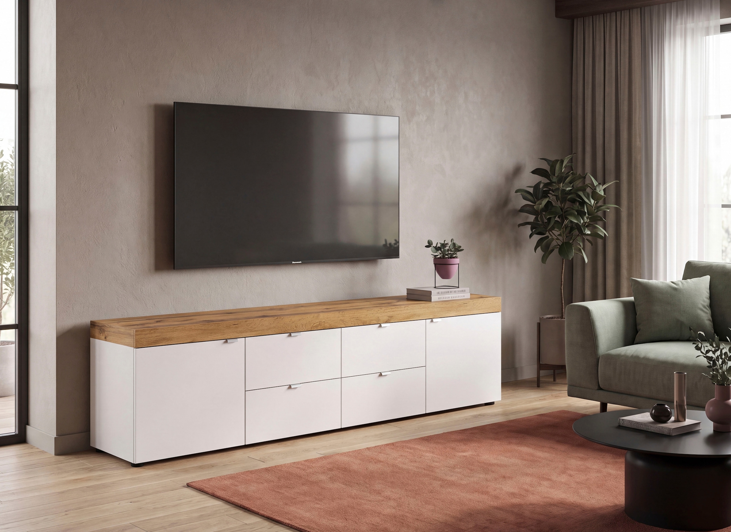 OTTO home Lowboard »MAMBO II, Breite 200 cm, 2 Türen, 4 Schubkästen, 4 Fächer« 1 Stk. tlg. Lowboard, TV Unterschrank, TV-Schrank, Wohnzimmer