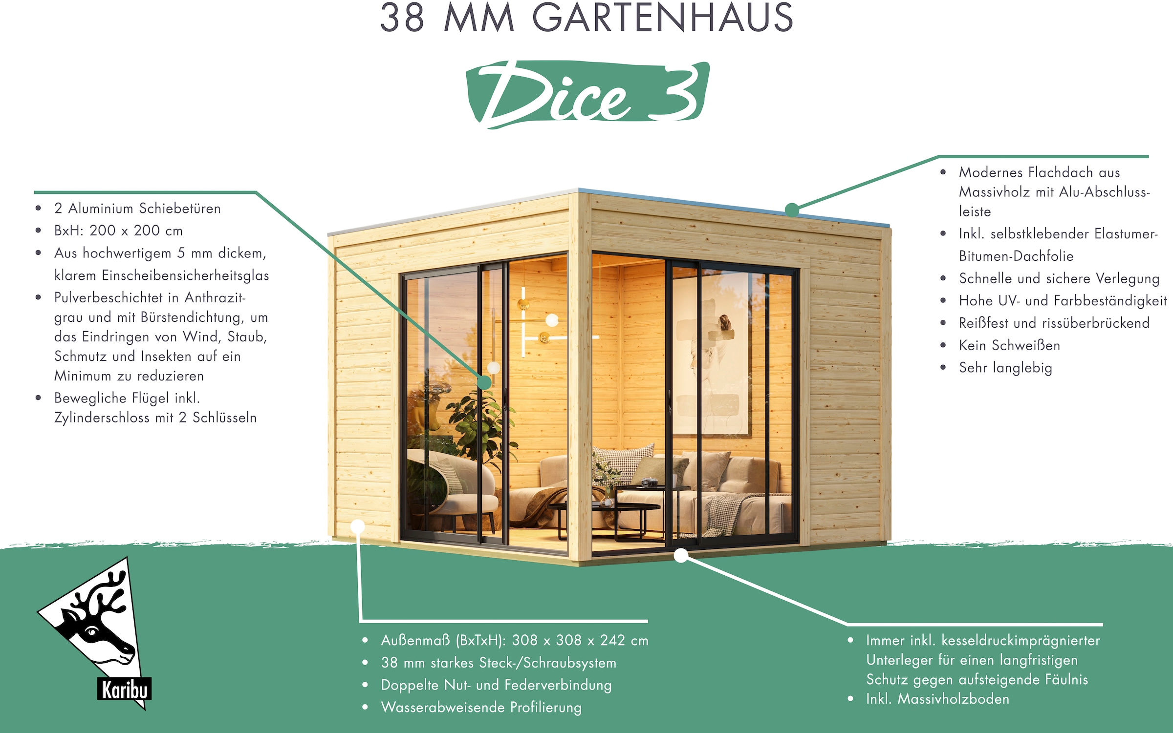 Karibu Gartenhaus »"Ditsche 3" naturbelassen«, aus hochwertiger nordischer Fichte