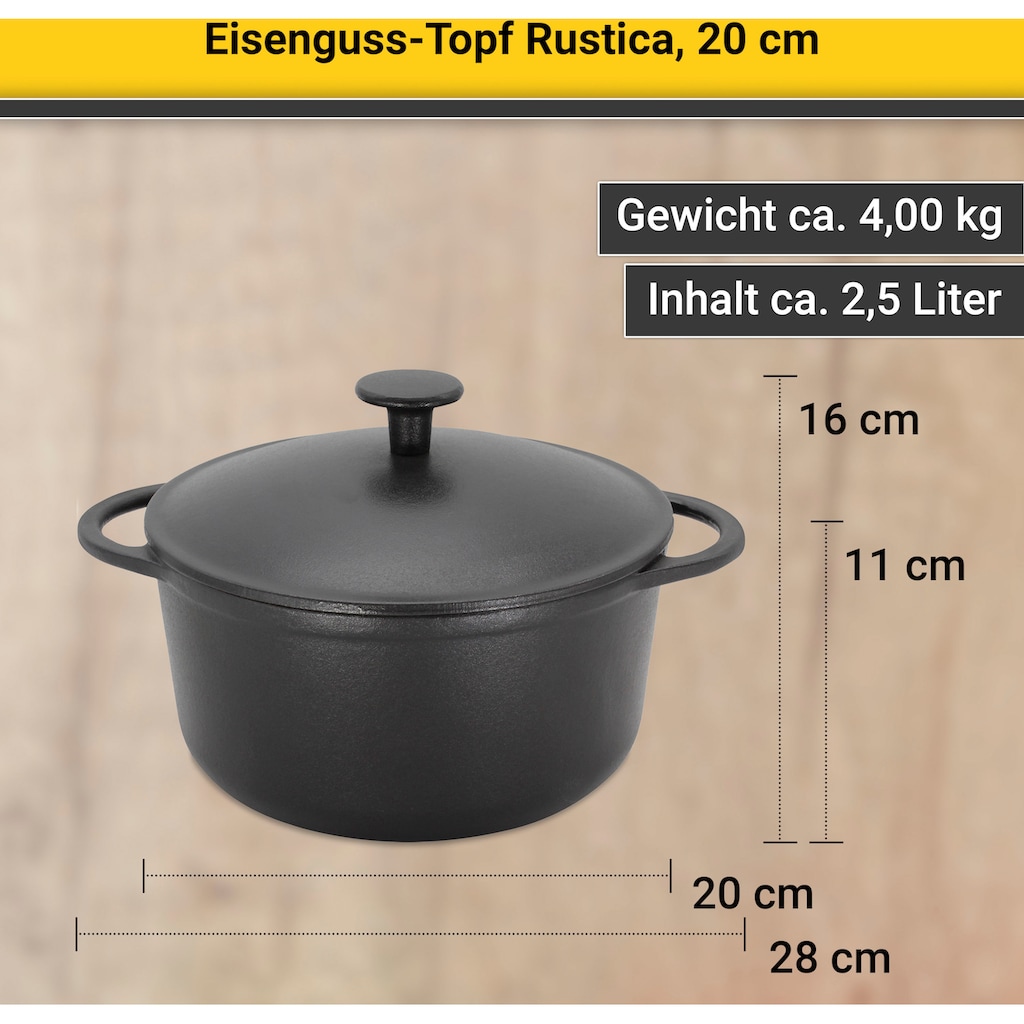 Krüger Fleischtopf »Eisenguss Fleischtopf mit Deckel RUSTICA, 20 cm«, Gusseisen, (1 tlg.)