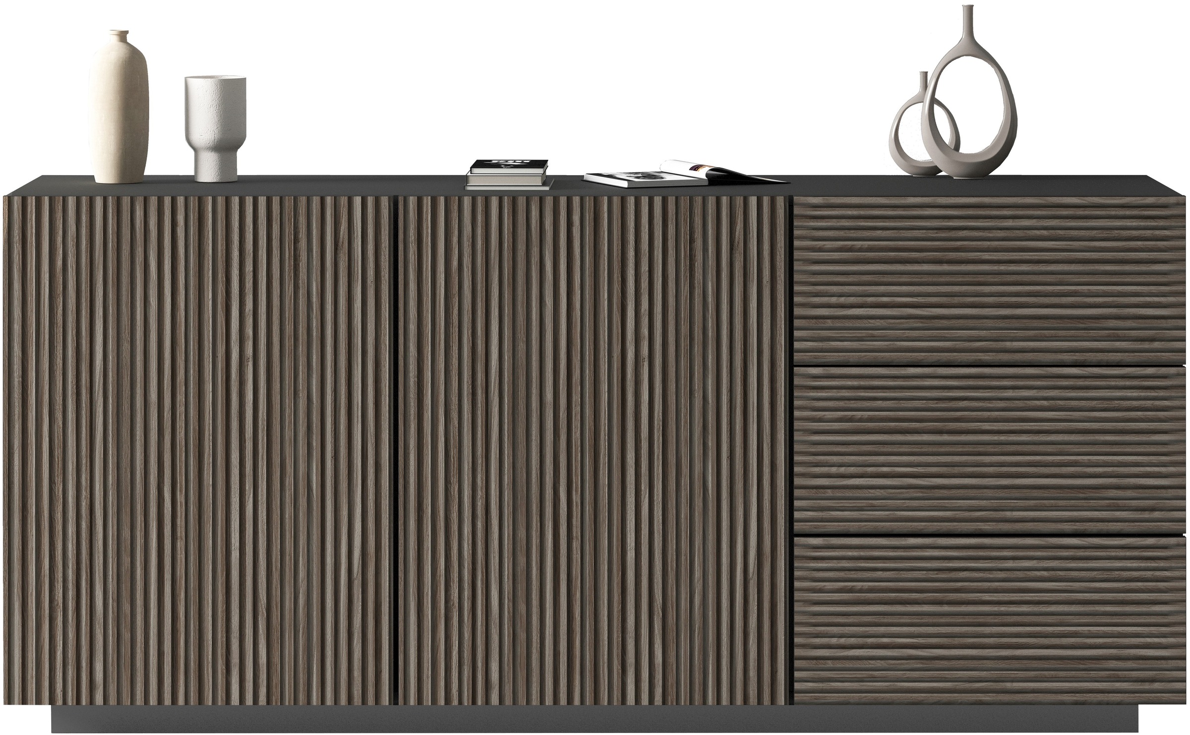 INOSIGN Sideboard »Vega Sideboard,Kommode,180 cm«, mit 2 Türen und 3 Schubladen,Fronten mit Rillen-Optik