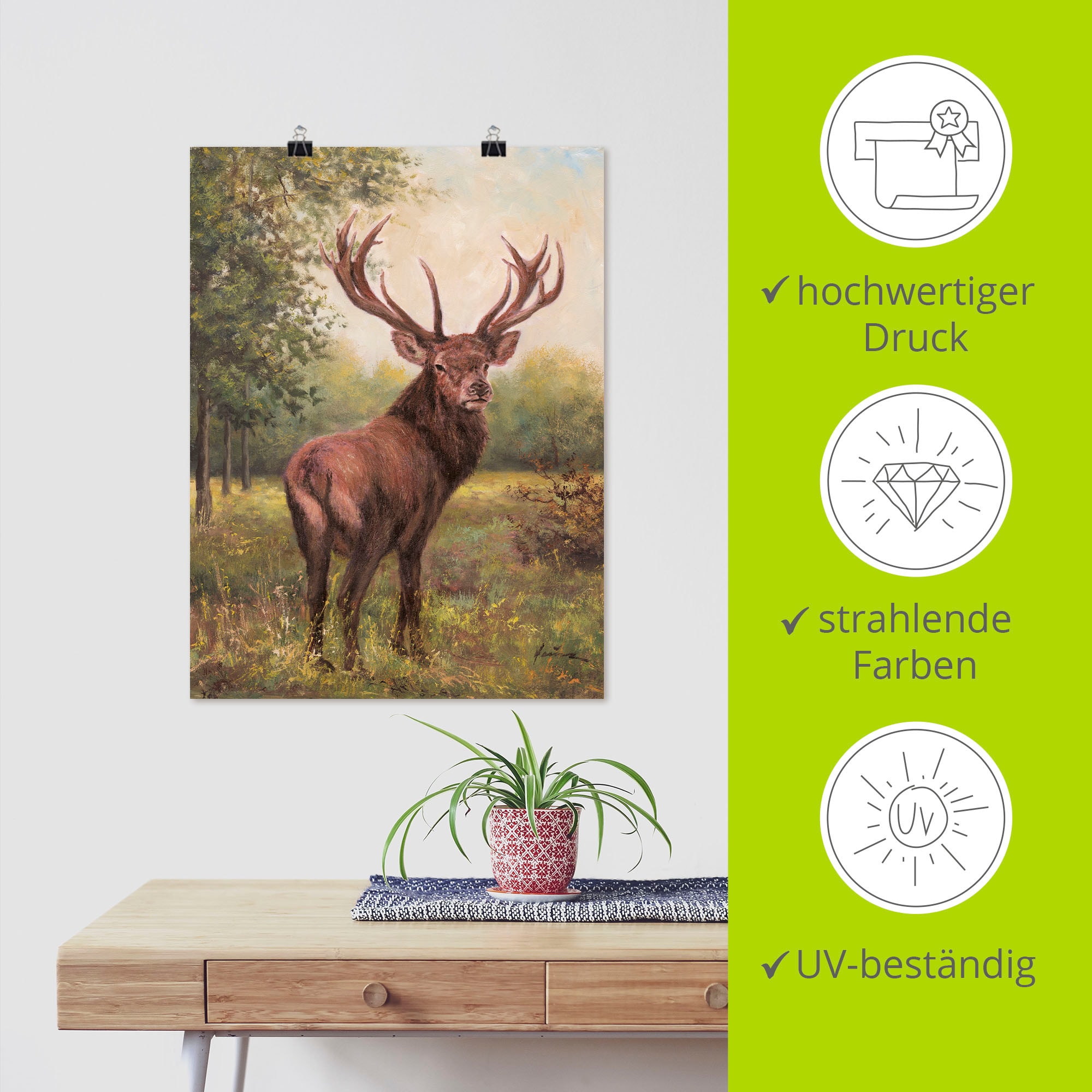 Artland Wandbild »Hirsch«, Wildtiere, (1 St.), als Leinwandbild, Poster, Wandaufkleber in verschied. Größen