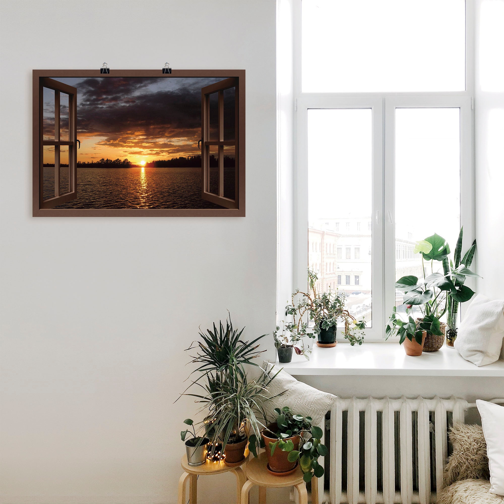 Artland Wandbild »Sonnenuntergang am Poster online See St.), mit (1 Leinwandbild, als Seebilder, bestellen Wandaufkleber versch. Alubild, in Größen Fenster«, oder