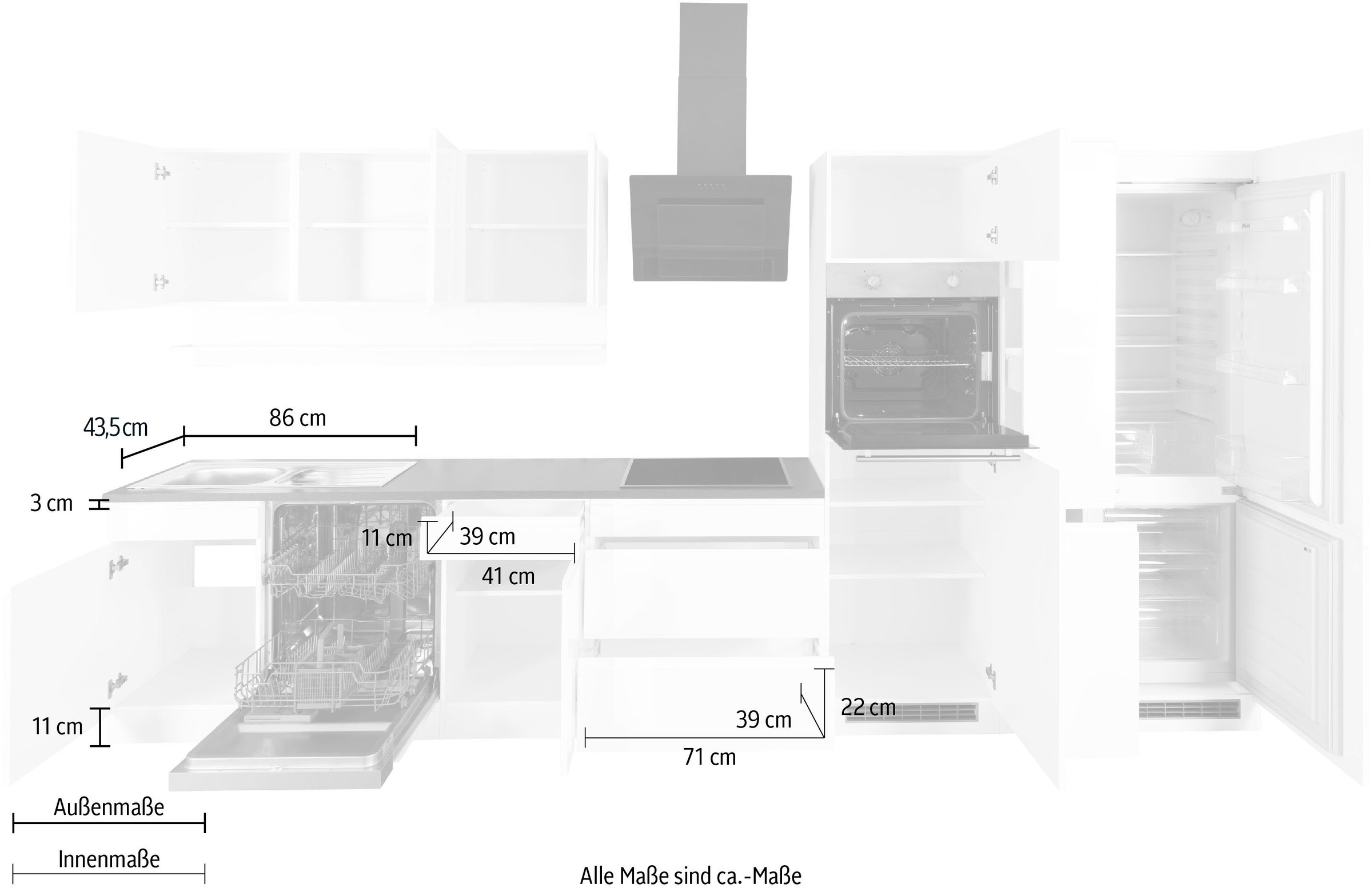 KOCHSTATION Küchenzeile »KS-Virginia«, Breite 390 cm, ohne E-Geräte