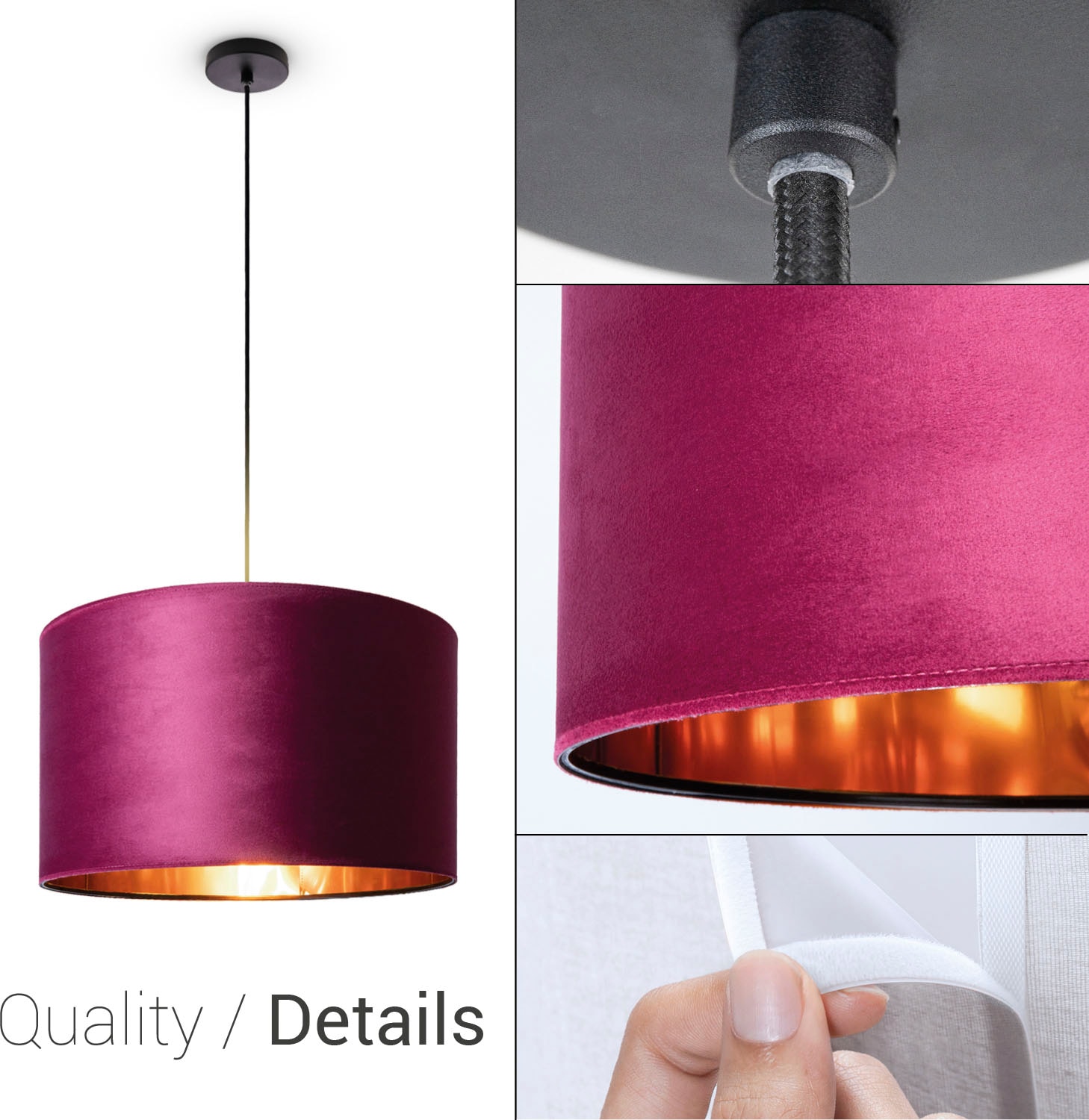 Paco Home Pendelleuchte »Hugo uni Color«, Leuchtmittel E27 | ohne Leuchtmittel, Wohnzimmer Lampenschirm aus Velour Unifarben Deko E27 Kabel 1,5m