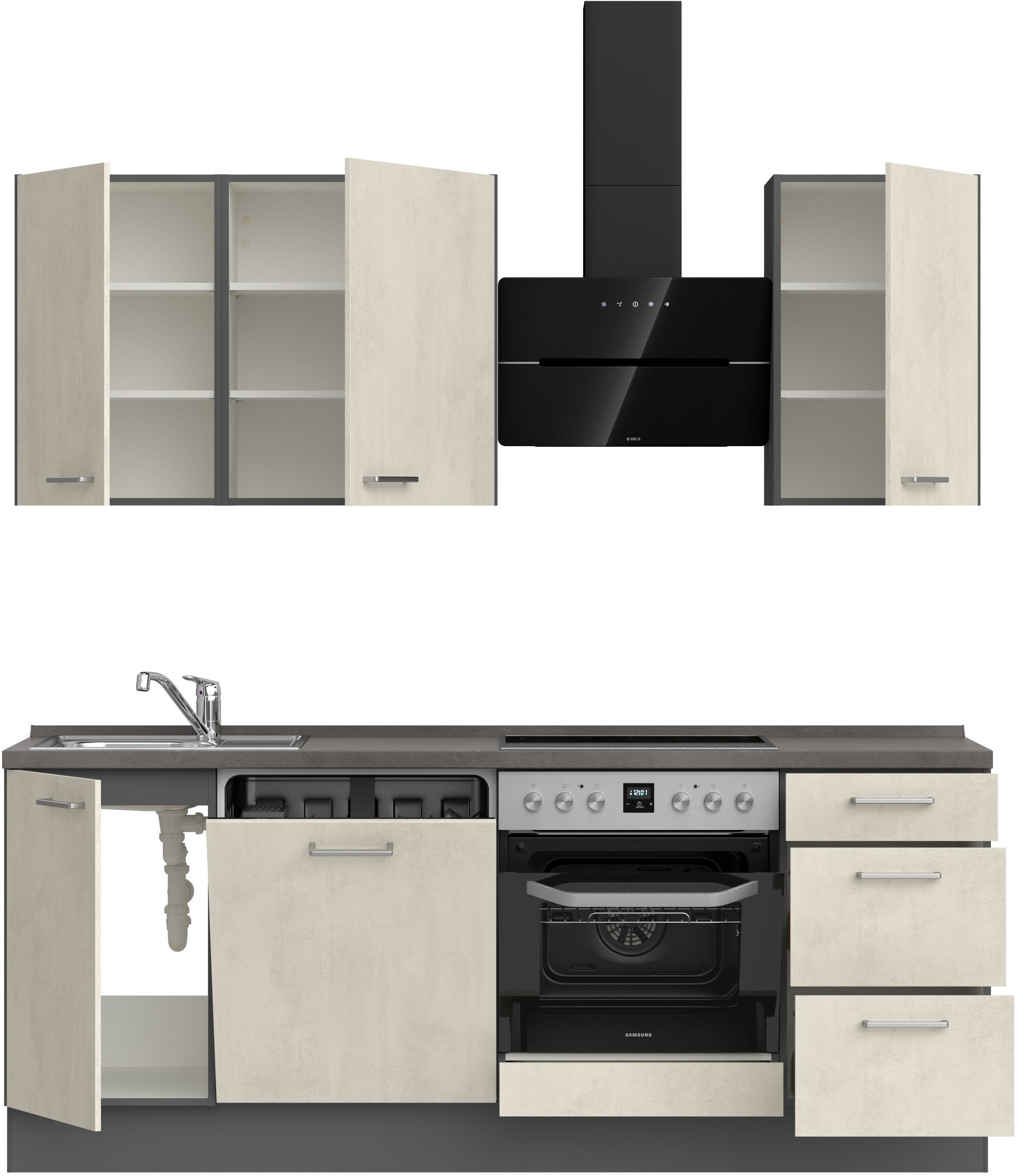 nobilia® Küchenzeile »"Riva II"«, vormontiert, Ausrichtung wählbar, Breite 210 cm, wahlw. mit E-Geräten