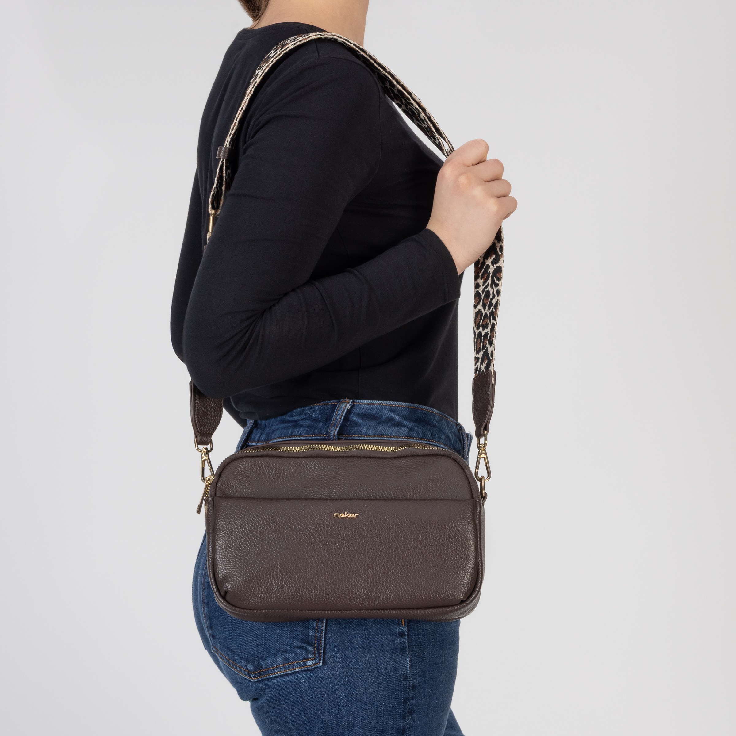 Rieker Umhängetasche Damen Schultertasche, Handtasche mit zwei Reißverschlüssen