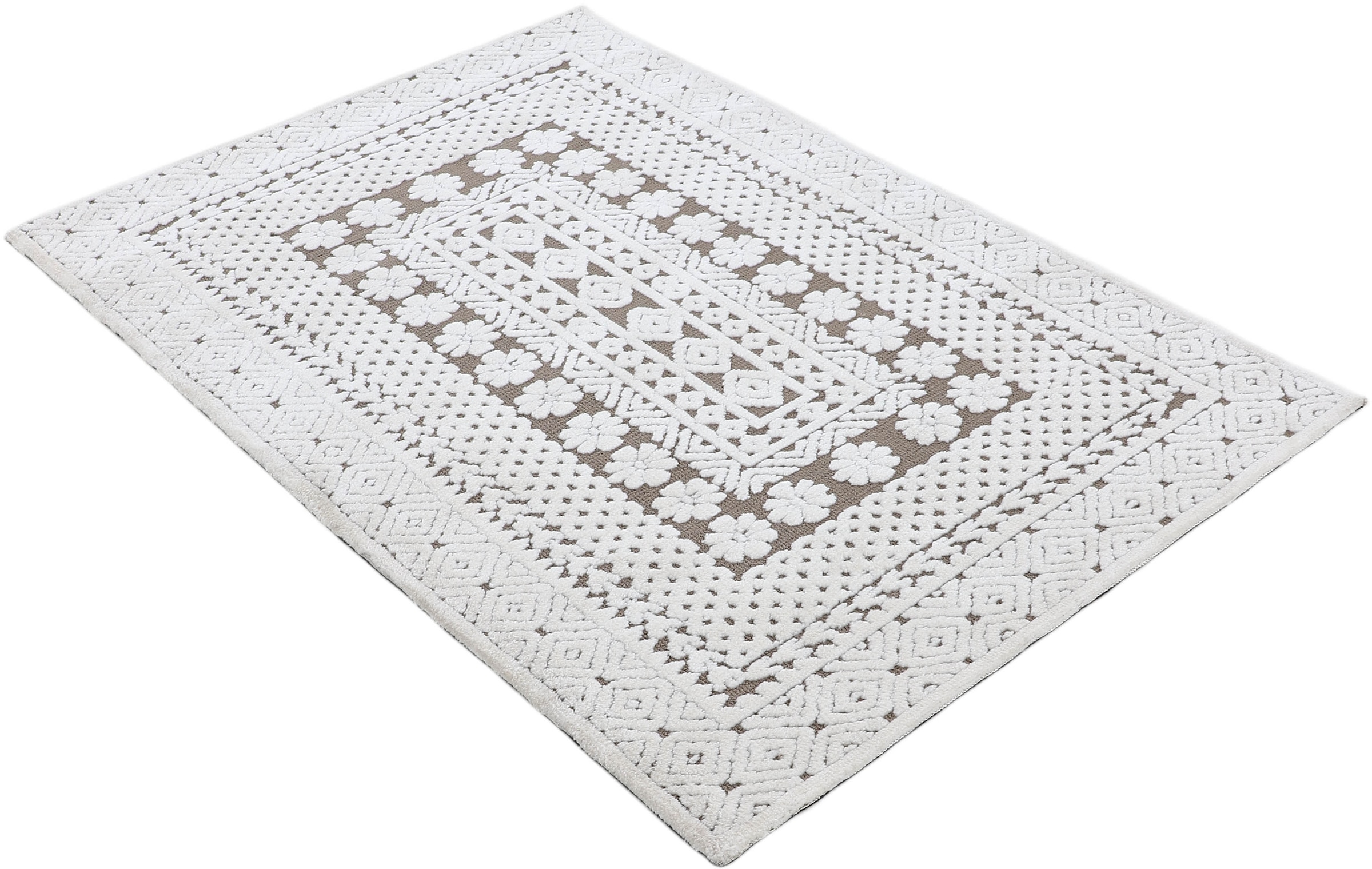 carpetfine Teppich »Holly 1«, rechteckig, 12 mm Höhe, Blumen Motiv, Hoch-Tief Struktur, Wohnzimmer