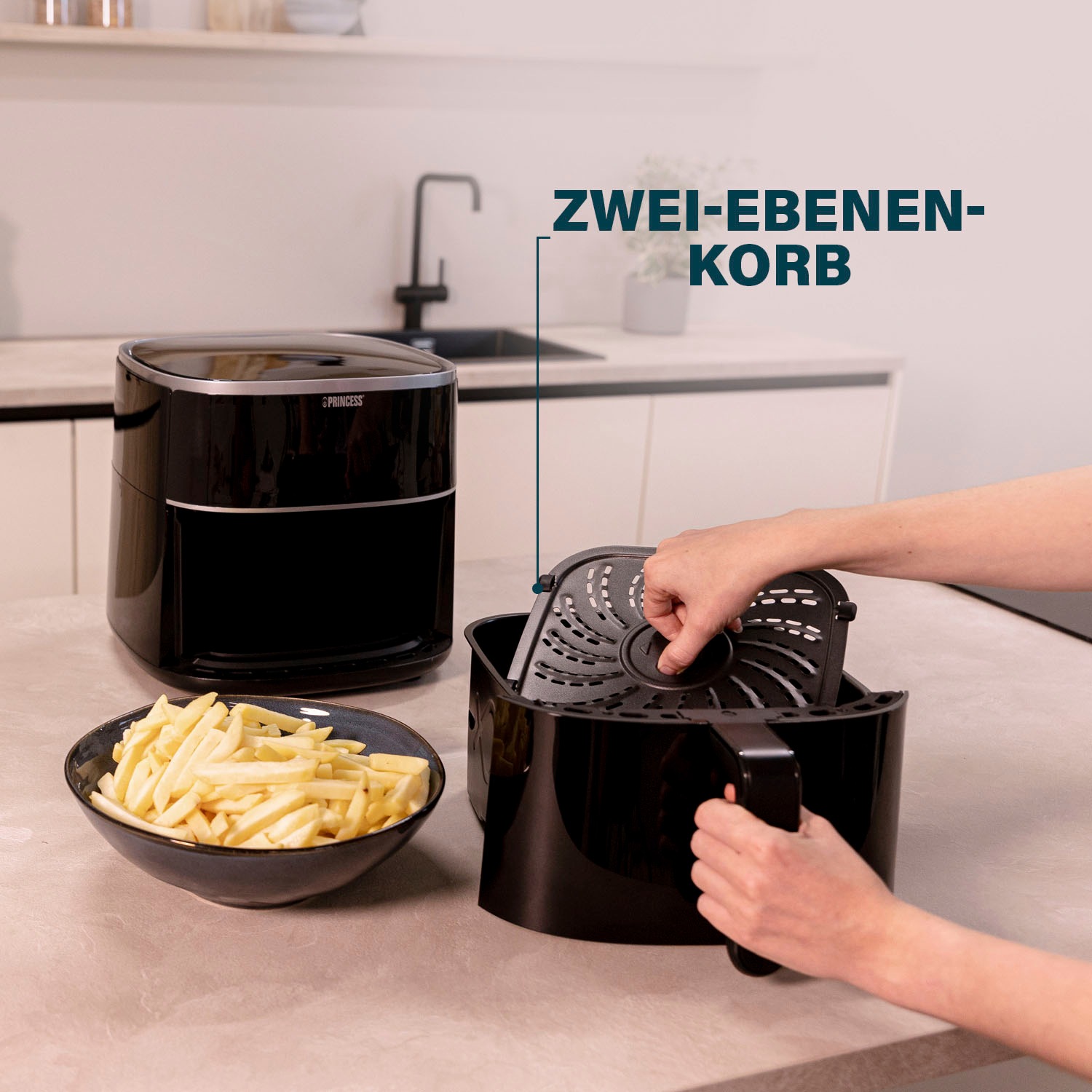 PRINCESS Heißluftfritteuse »182244«, 1500 W, Fassungsvermögen 6 l, Füllmenge des Behälters variierbar – 6 L