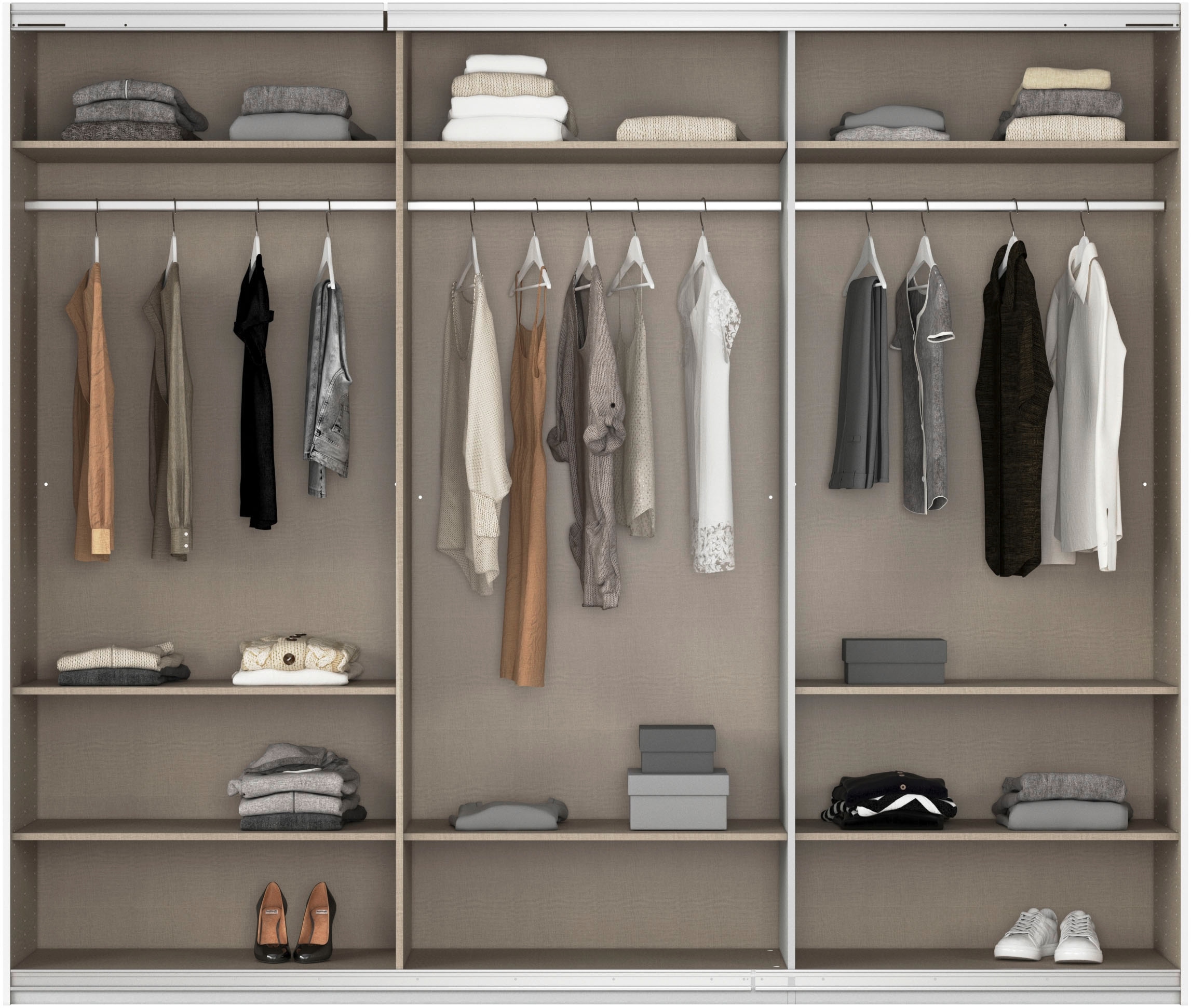 rauch Schwebetürenschrank »Kleiderschrank Schrank Garderobe AGORDO mit Dekor- oder Hochglanzfront«, (in zwei Griff-Farben), durchdachte Innenausstattung, in 4 Breiten und 2 Höhen MADE IN GERMANY