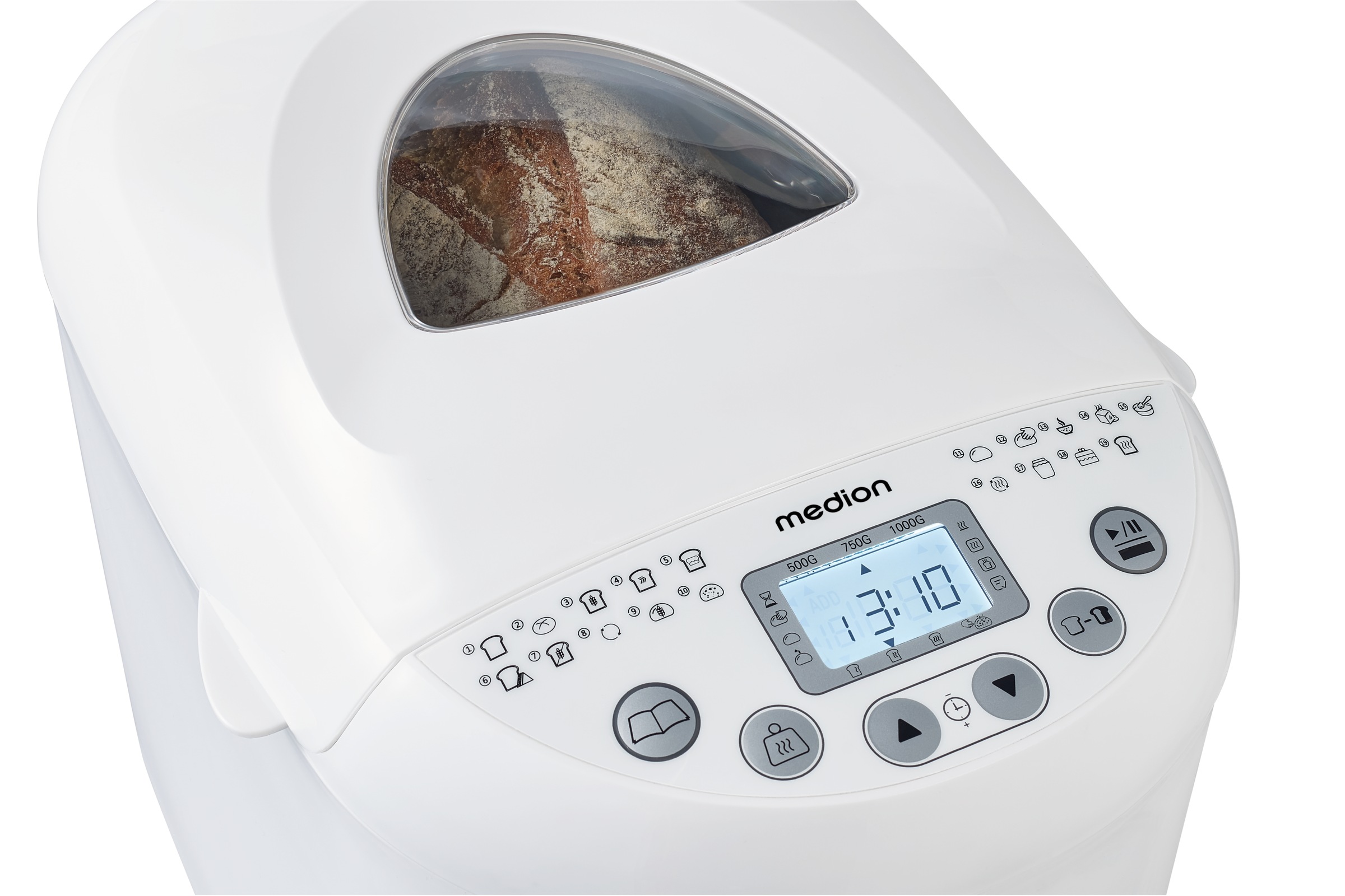 Medion® Brotbackautomat »MD 11011, 19 Backprogramme, 3 Bräunungssufen, Startzeitvorwahl«, 19 Programme, Bis zu 1000g Fassungsvermögen, Warmhaltefunktion
