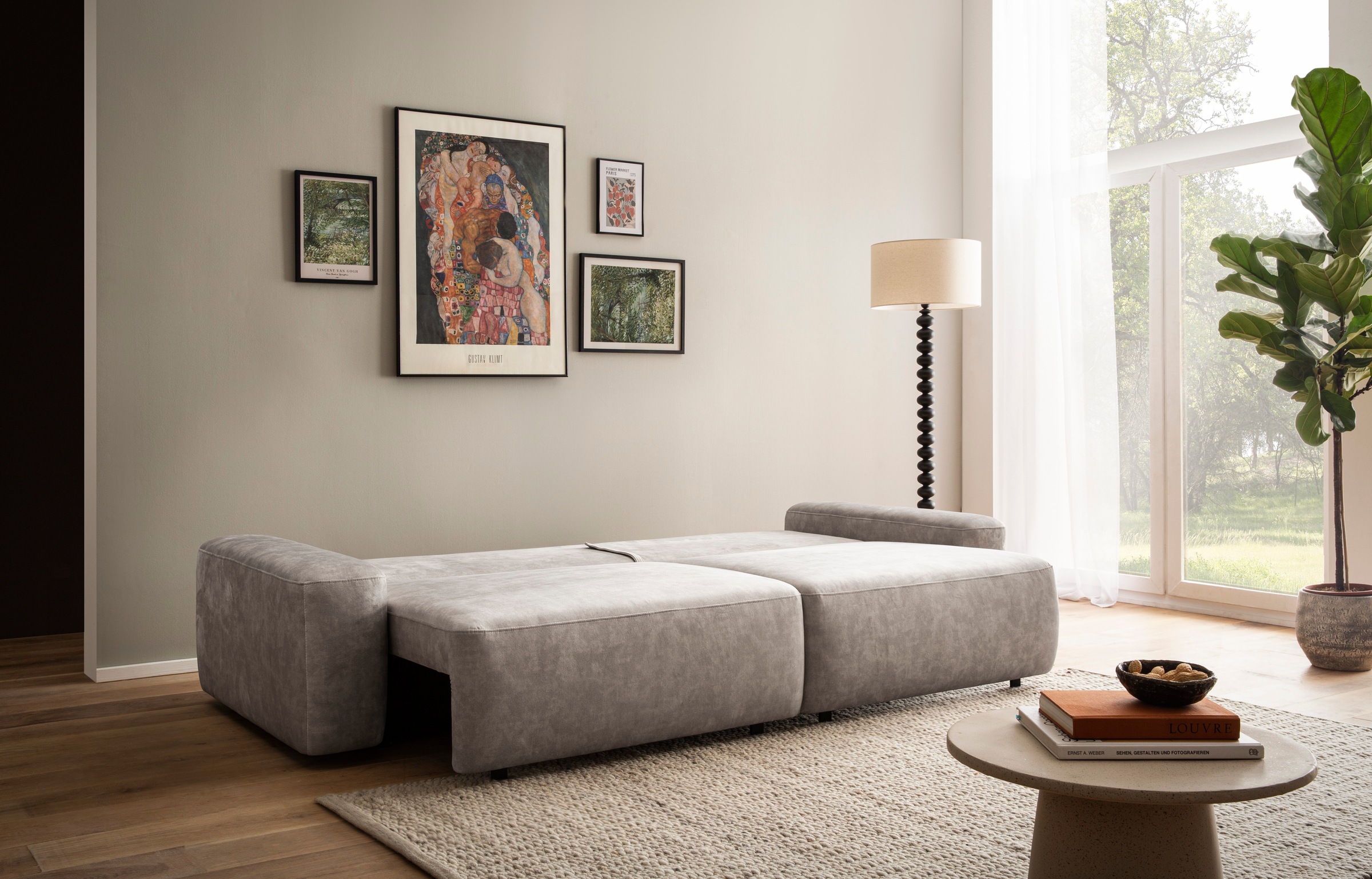INOSIGN 3-Sitzer »TORGE (257cm), Sofa,Schlafsofa in Cord, Samtvelours, Struktur fein«, rundes Design, Schlaffunktion u. Bettkasten, Liegefläche: 135/200 cm