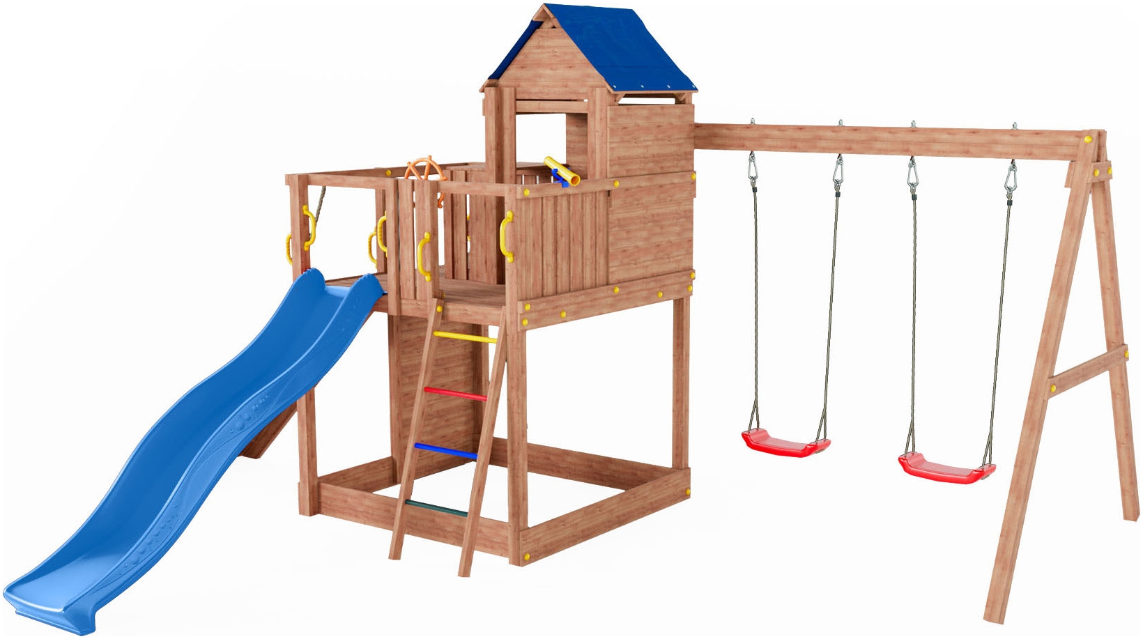 FUNGOO Spielturm »Treehouse« mit Spielhaus, Rutsche, Doppelschaukel, Kletterwand