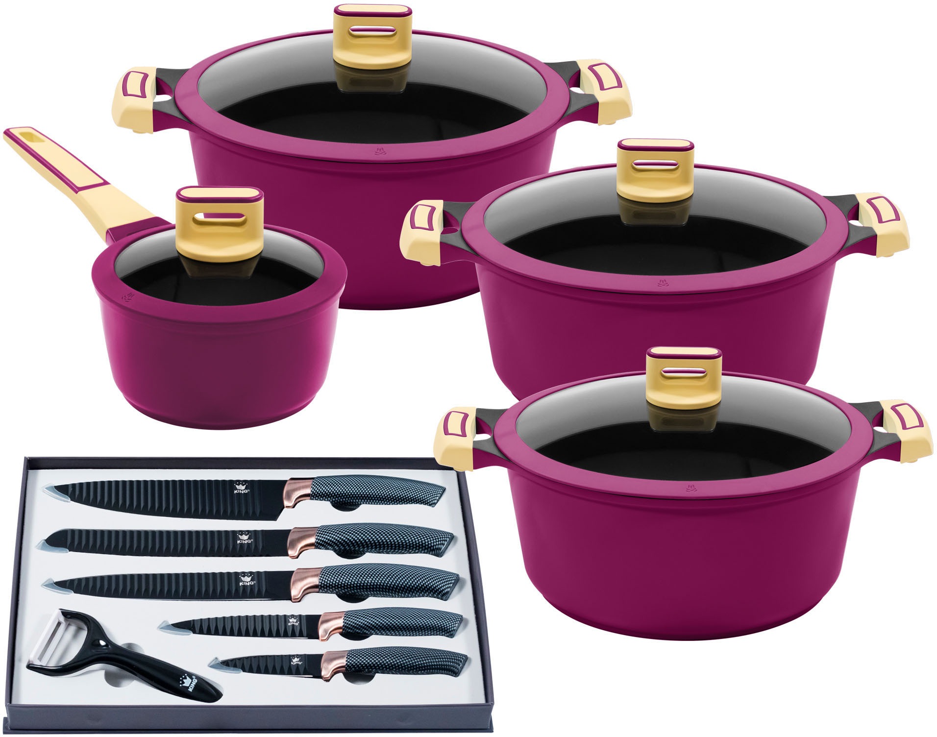 KING Topf-Set »GOURMET«, Aluminiumguss, (Set, 14 tlg., je 1 Kochtopf 18/20/ günstig online kaufen