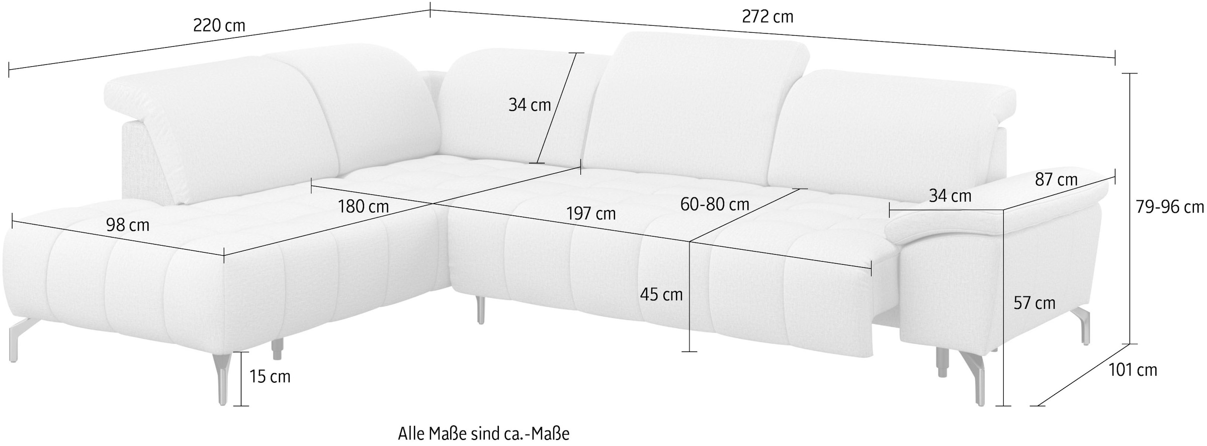 sit&more Ecksofa »Cool L-Form«, wahlweise mit Kopfteilverstellung und Vorziehsitz motorisch