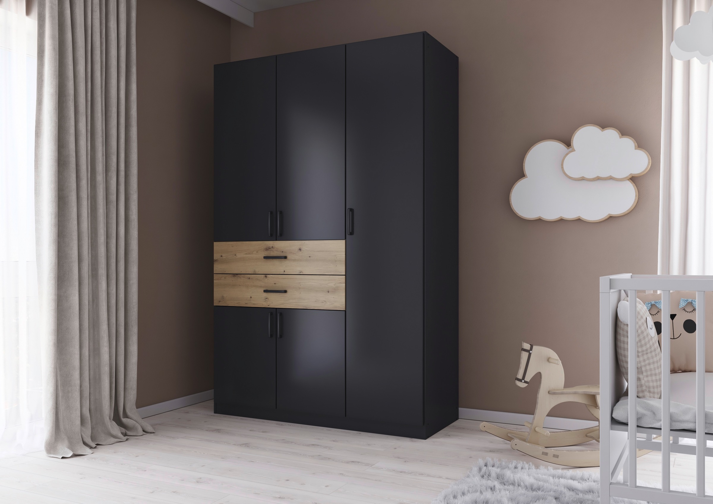 rauch Drehtürenschrank »Kleiderschrank Schrank Garderobe MAIKA mit Dekor-Front«, 2 Schubladen, in verschiedenen Breiten, Höhen, Farben, MADE IN GERMANY