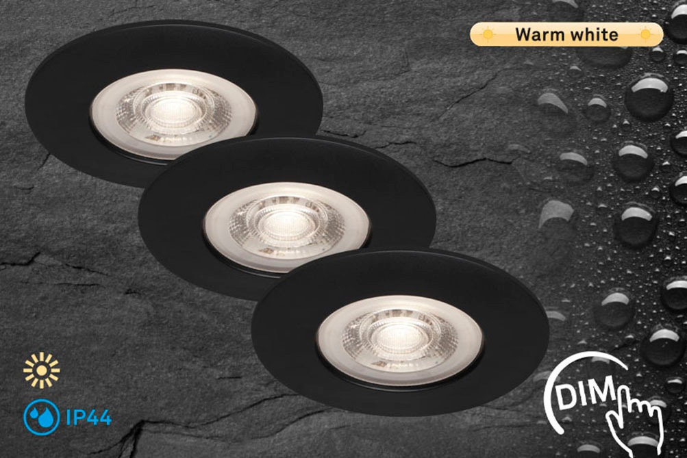 Briloner LED Einbauleuchten Kulana 3er-Set Dimmbar Warmweiß 90mm Schwarz-Ma günstig online kaufen