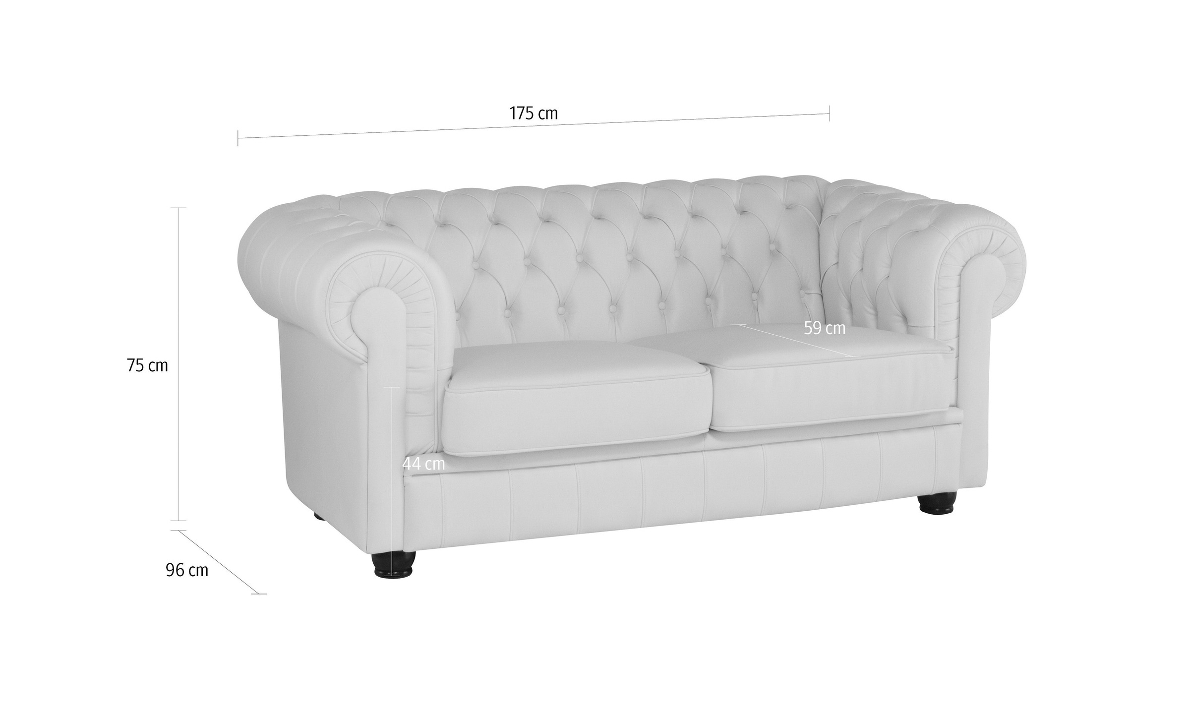 Max Winzer® Chesterfield-Sofa »Kent 2-Sitzer, edel und bequem, hochwertige Detailverarbeitung«, mit aufwendiger Knopfheftung, komfortable Armlehne, Breite 175 cm