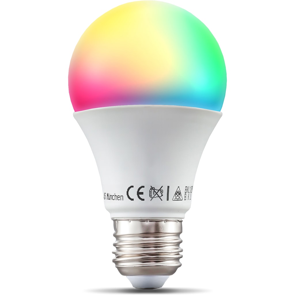 B.K.Licht LED-Leuchtmittel, E27, 1 St., Farbwechsler, Smart Home LED-Lampe, RGB, WiFi, App-Steuerung, dimmbar