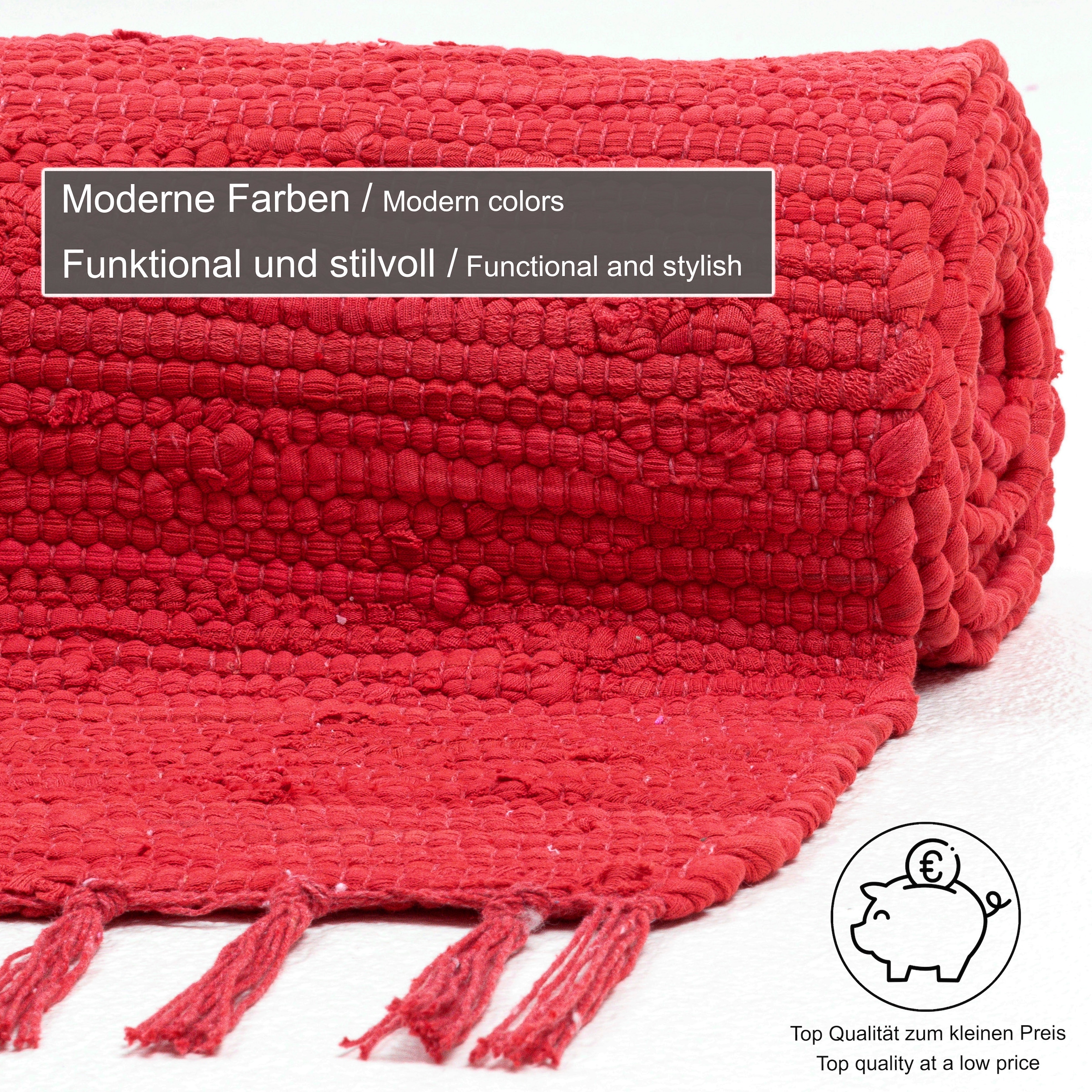 THEKO Teppich »Happy Cotton«, rechteckig, 5 mm Höhe, Handweb Teppich, Flachgewebe, reine Baumwolle, handgewebt, mit Fransen