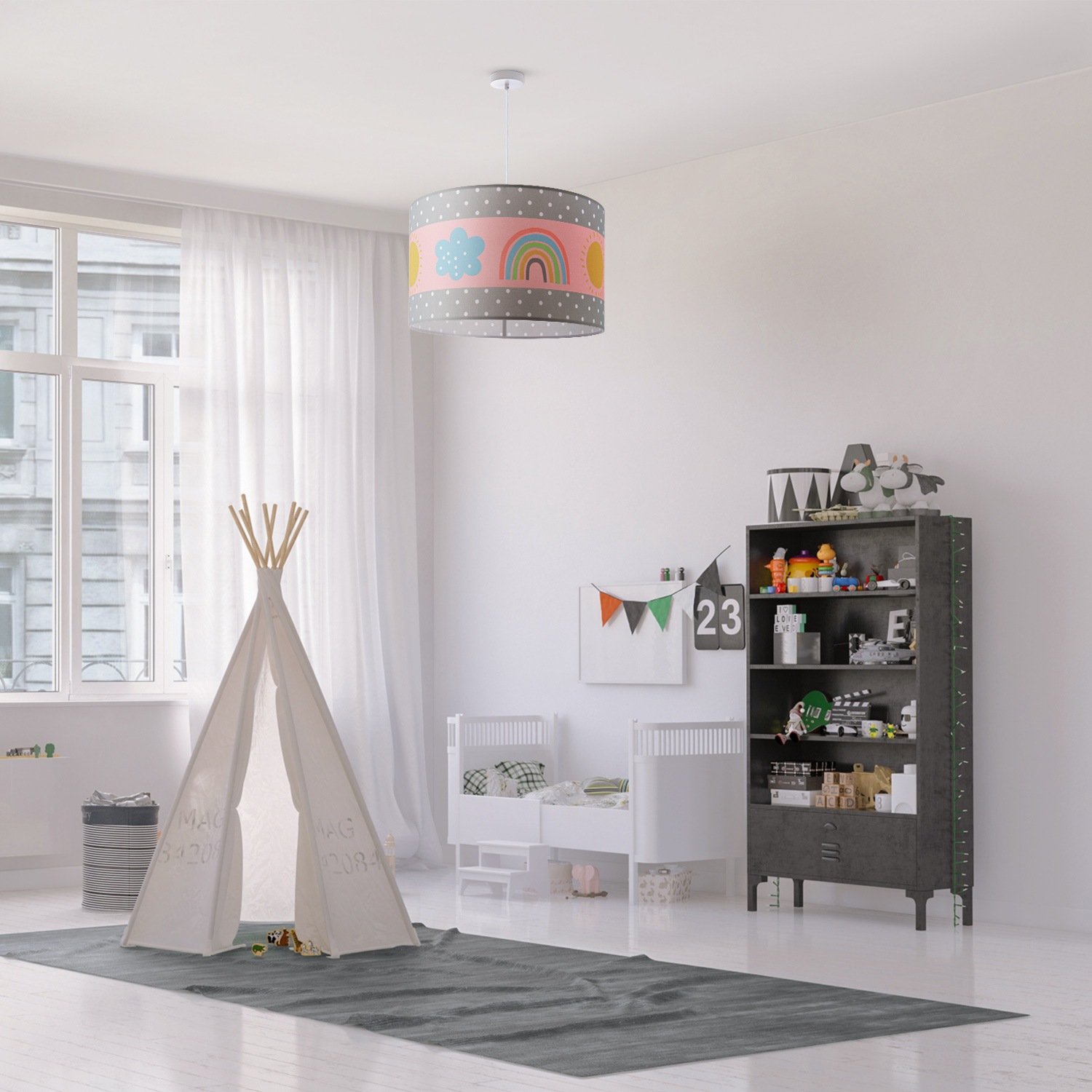 Paco Home Pendelleuchte »Cosmo 962«, 1 flammig, Leuchtmittel E27 | ohne Leuchtmittel, Lampe Kinderzimmer Deckenlampe Regenbogen Sonne Rosa Grau Weiß E27