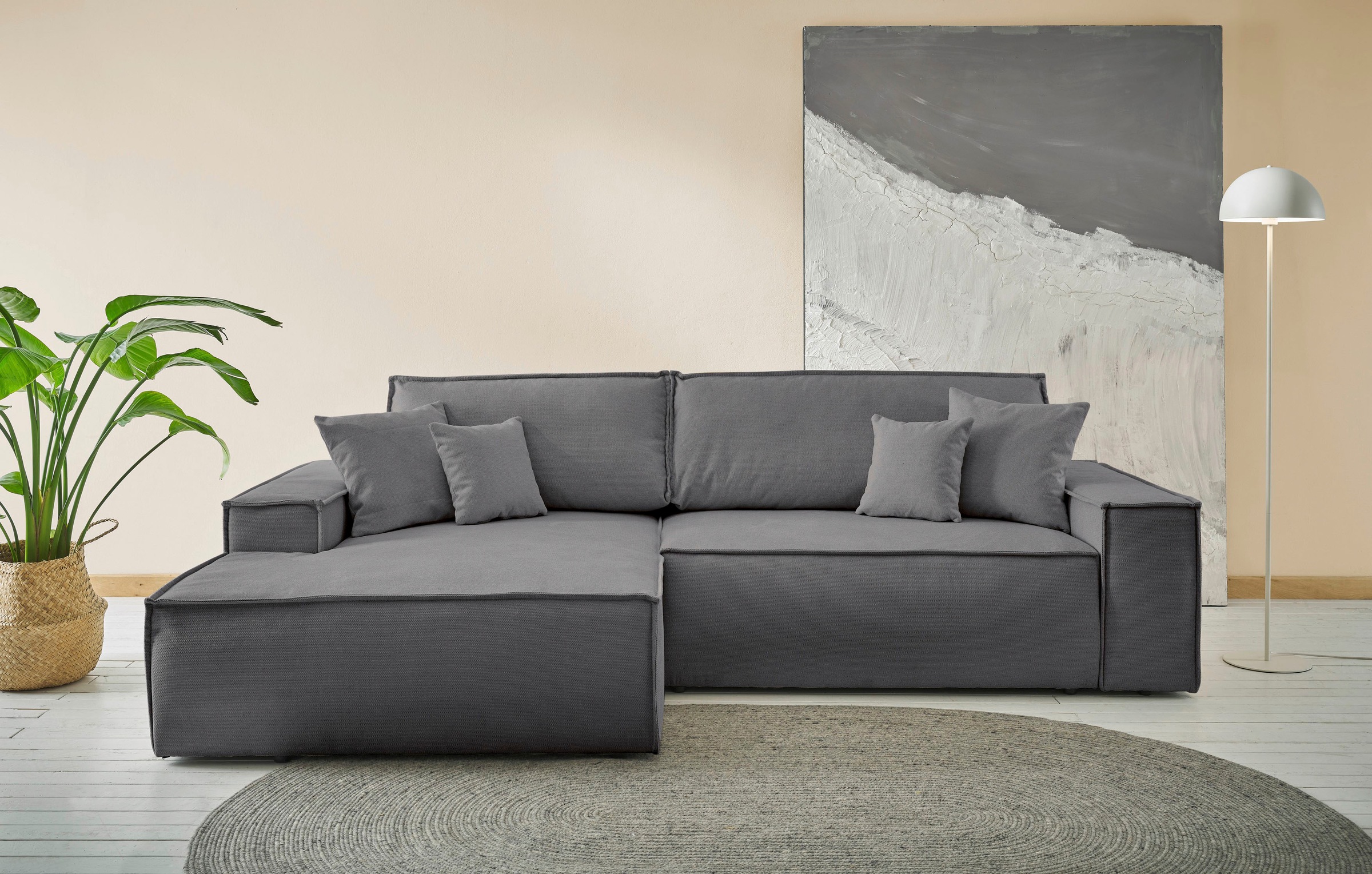 andas Ecksofa »Finnley Schlafsofa 267 cm in Bouclé, Struktur fein u. Cord, günstig online kaufen