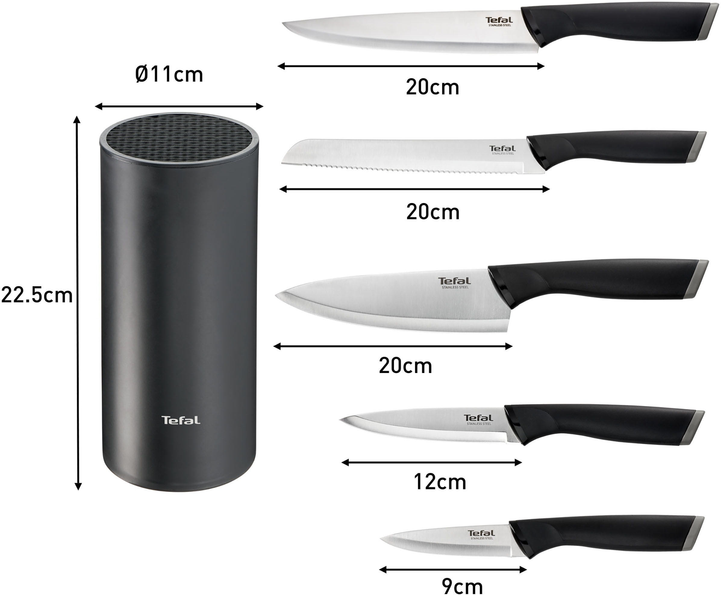 Tefal Messerblock »Comfort« 6 tlg. Universeller Messerblock, Edelstahl Klingen, ergonomischer Griff