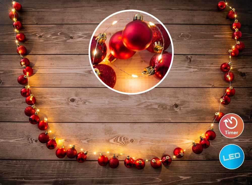(6h auf Lichterkette 18h kaufen »LED-Outdoor-Weihnachtslichterkette, Ein-/Ausschalter, rot 1 l: aus),Farbe: aussen«, näve Weihnachtsdeko St.-flammig, an Raten und rot incl. 240cm, Timer