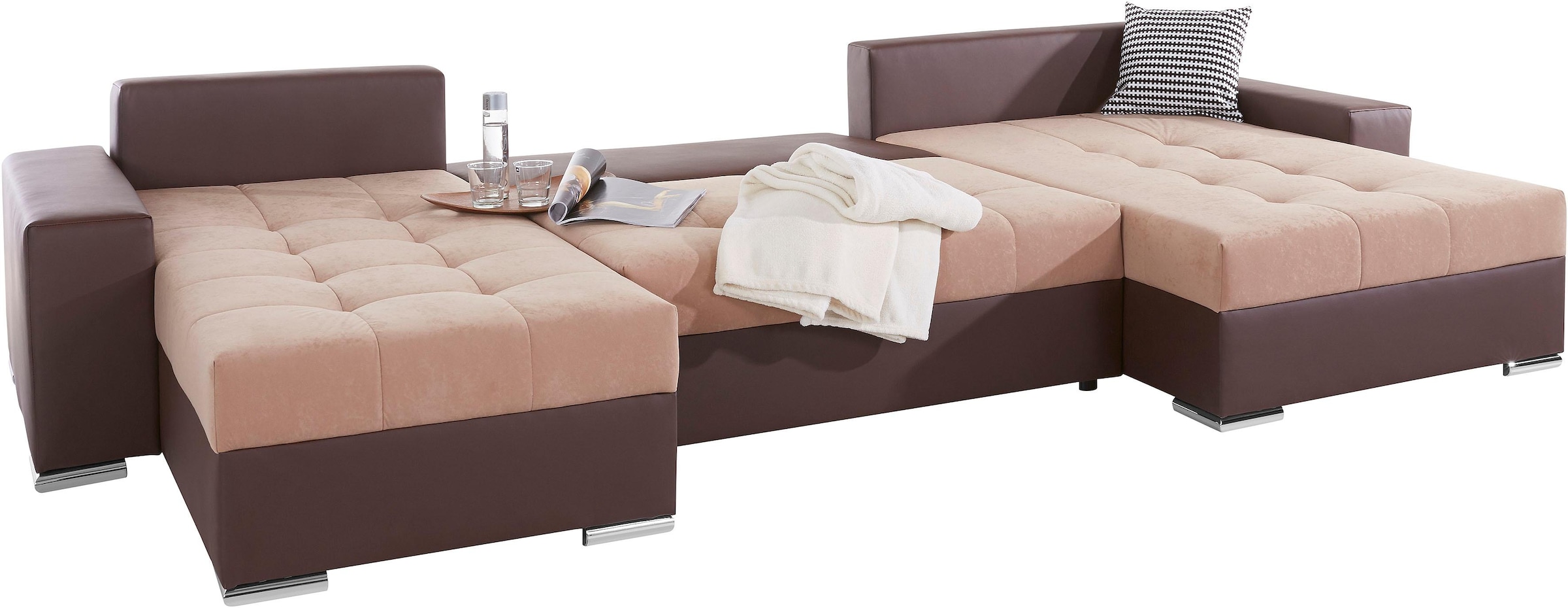 COLLECTION AB Wohnlandschaft »XXL-Josy U-Form, Breite 333 cm, mit 2 Recamieren 77 & 97 cm«, inkl. Bettfunktion, Bettkasten, mit 5 gleich großen Rückenkissen