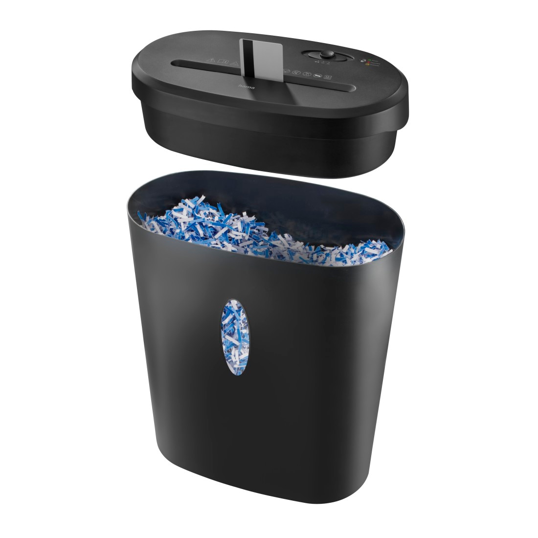 Hama Aktenvernichter »Aktenvernichter Partikelschnitt (Papier + Plastik, Korb, 12 Blatt, P4)« Mit Papierkorb, 4 x 40 mm Schnitzel, Automatik, Rücklauf