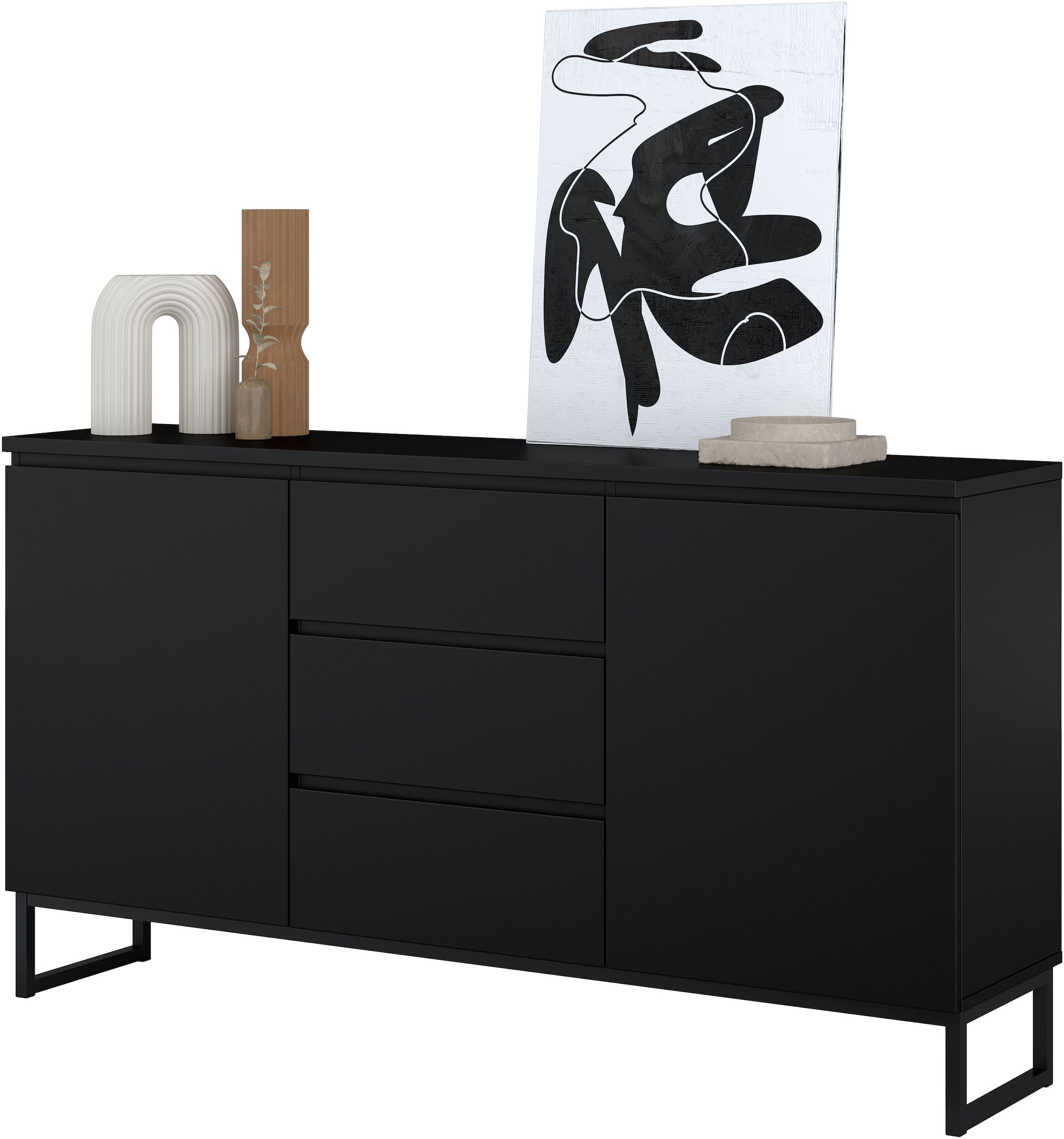 OTTO home Sideboard »Modo II, Breite 150 cm, moderne grifflose Kommode 2Türen/3 SK« Schubladenkommode viel Stauraum, Einlegeböden verstellbar, Metallkufen