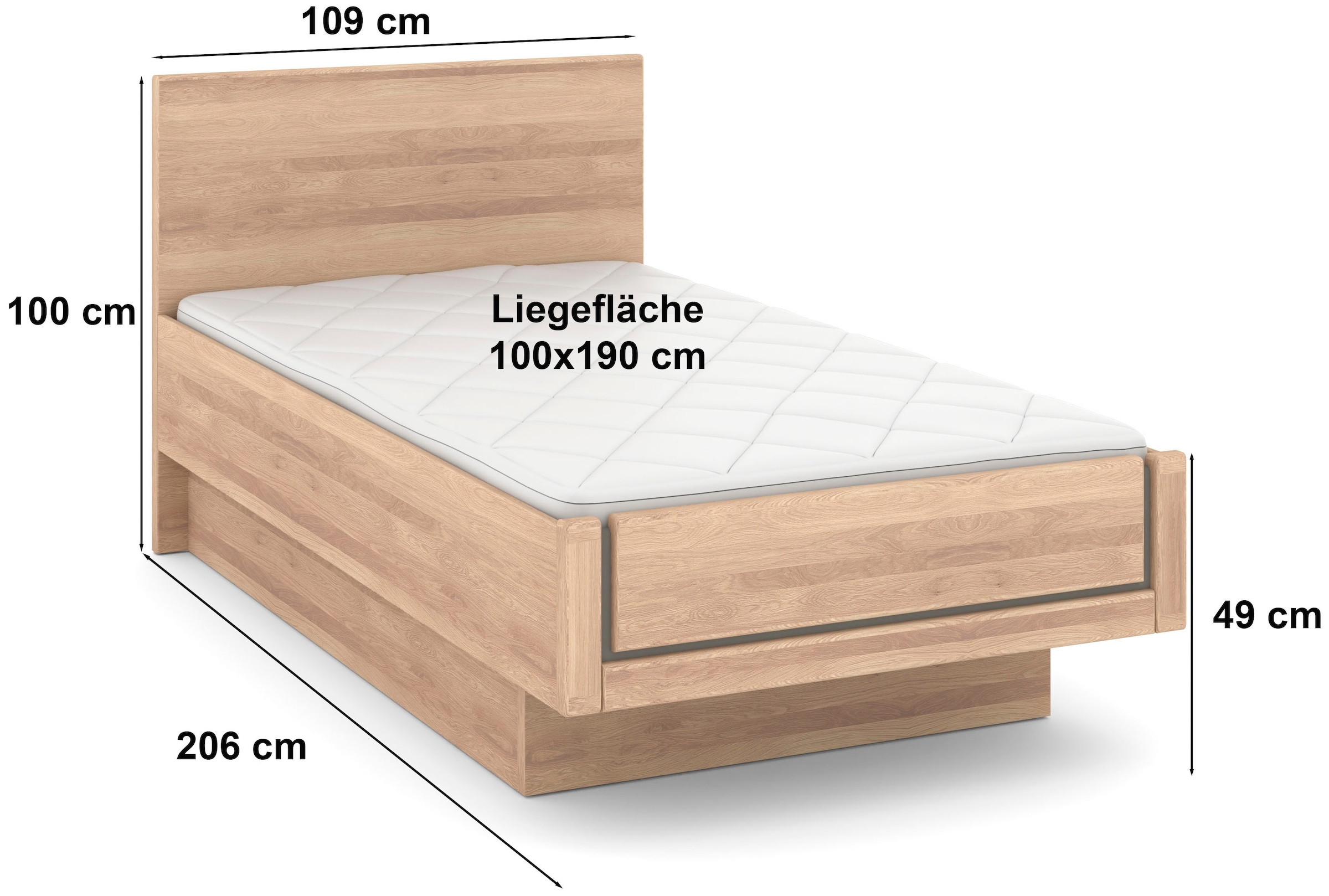 Musterring Holzbett »Sorrent, Bettgestell, Bettrahmen, teilmassiv Eiche«, (MADE IN GERMANY), Eiche teilmassiv, Liegehöhenverstellung, in schwebender Optik