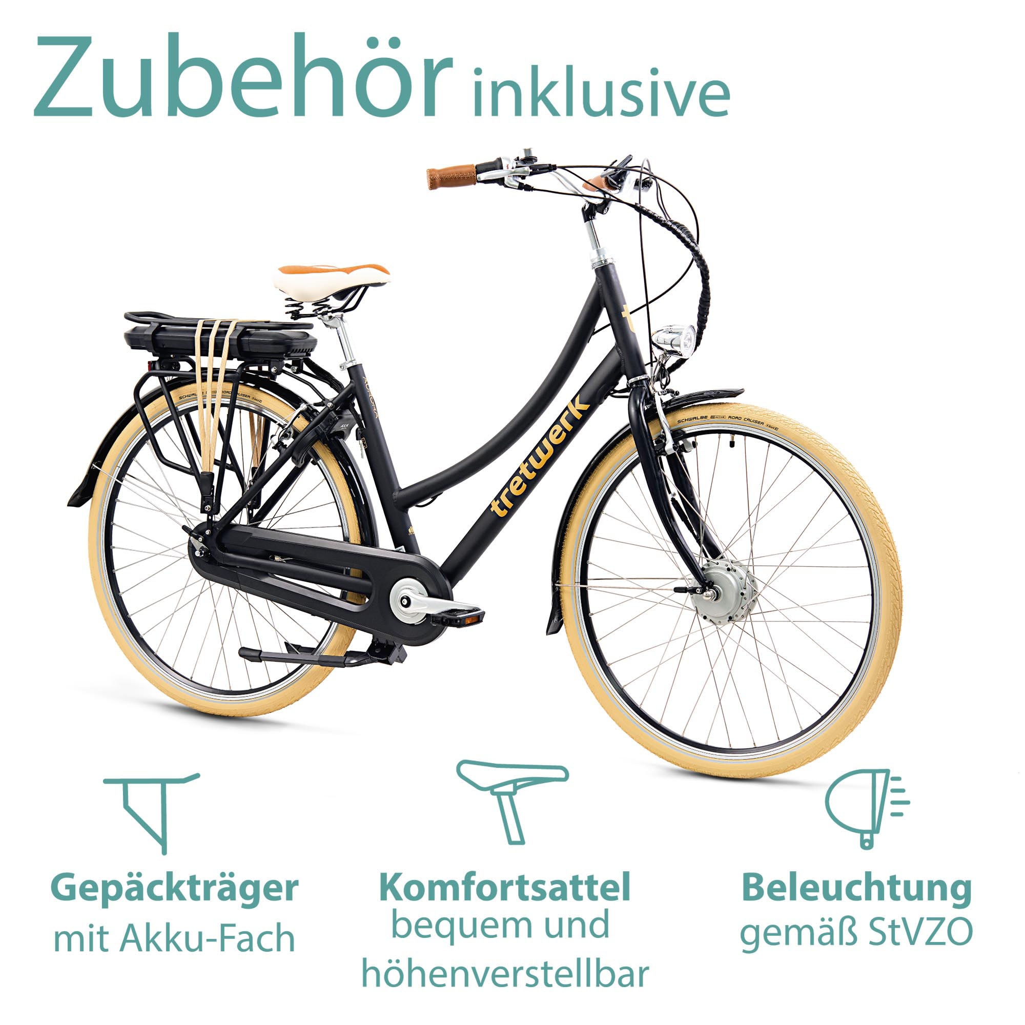Tretwerk E-Bike »Aurora«, 7 Gang, Frontmotor 250 W, (im Retro-Stil), Pedelec, Elektrofahrrad für Damen u. Herren
